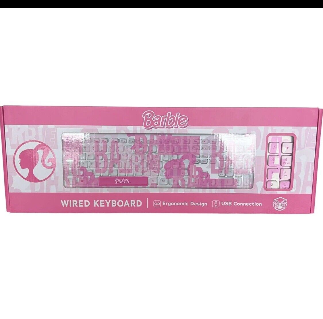 New In Box Barbie Logo Pink  Wired USB Keyboard