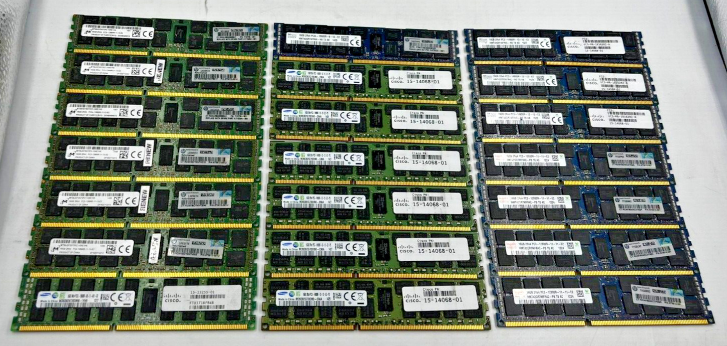 SERVER RAM -MIX *LOT OF 21* 16GB 2RX4/4RX4 PC3/L - 10600R/12800R/14900R /TESTED