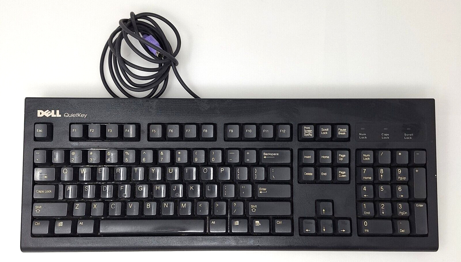 Vintage DELL Quiet Key RT7D5JTW PS/2 Wired Mechanical Keyboard Tilt Risers Black