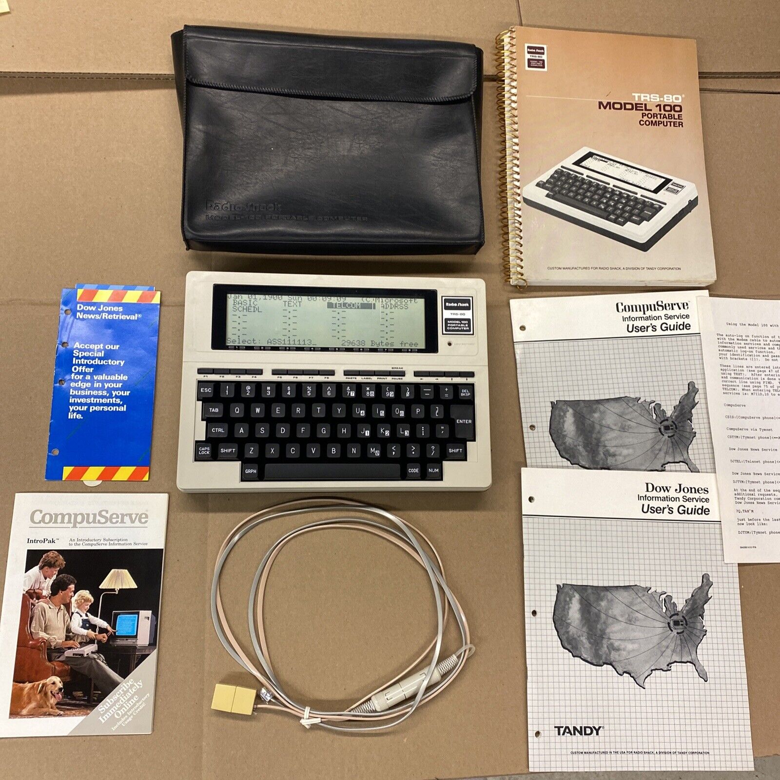 Vintage Radio Shack TRS-80 Model 100 Portable Computer w/ Case & Manual WORKS