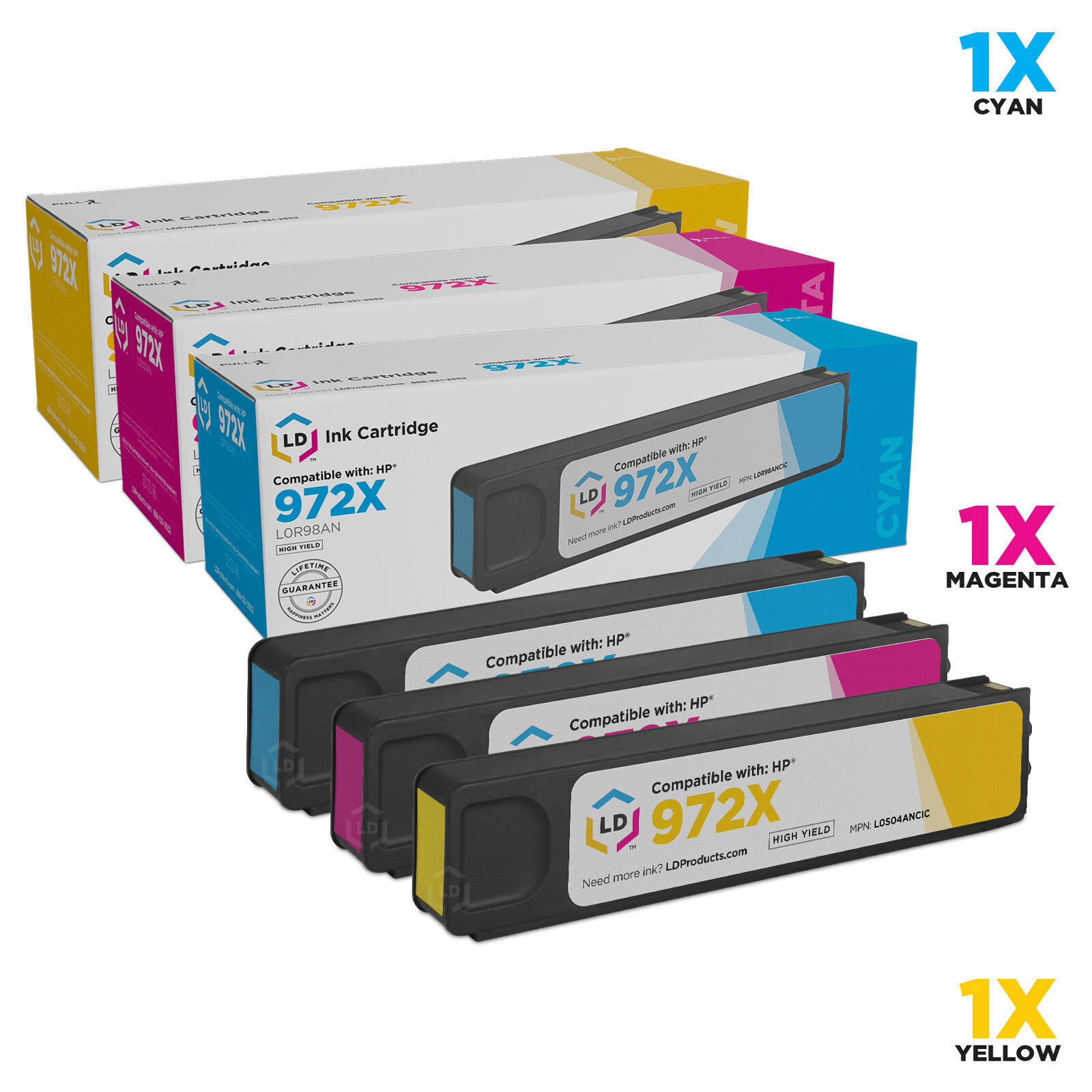 LD  3pk Comp Ink Color Cartridge Set for HP 972X 972 XL PageWide Pro 577z 452dn
