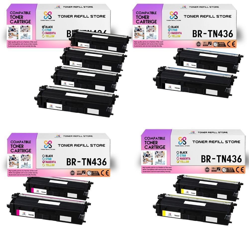 10Pk TRS TN436 BCMY Hi-Yield Compatible for Brother HLL8260CDW Toner Cartridge