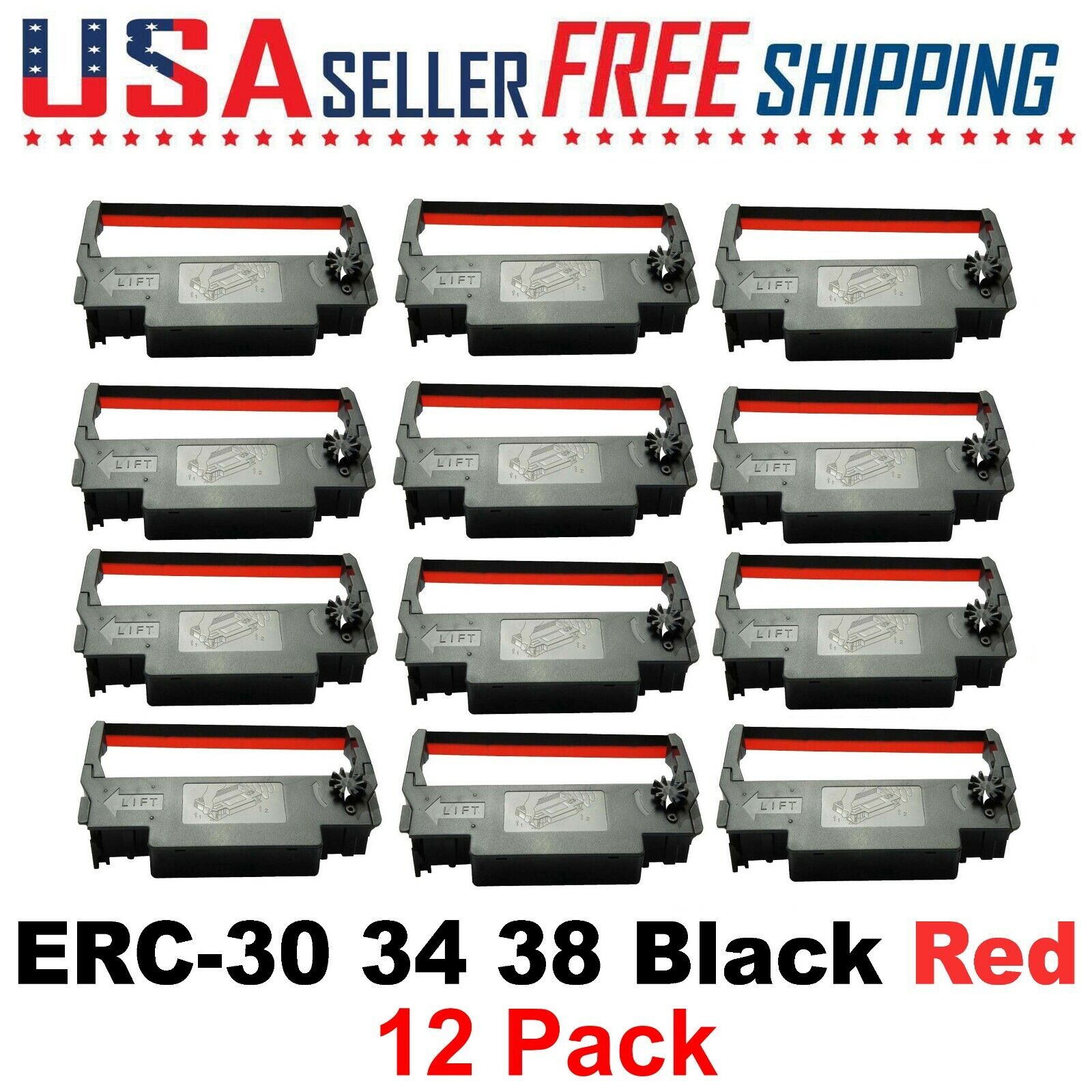 ERC-30 / ERC-34 / ERC-38 x 12 Pack Ribbon Black Red Ink Ribbon ERC30/34/38