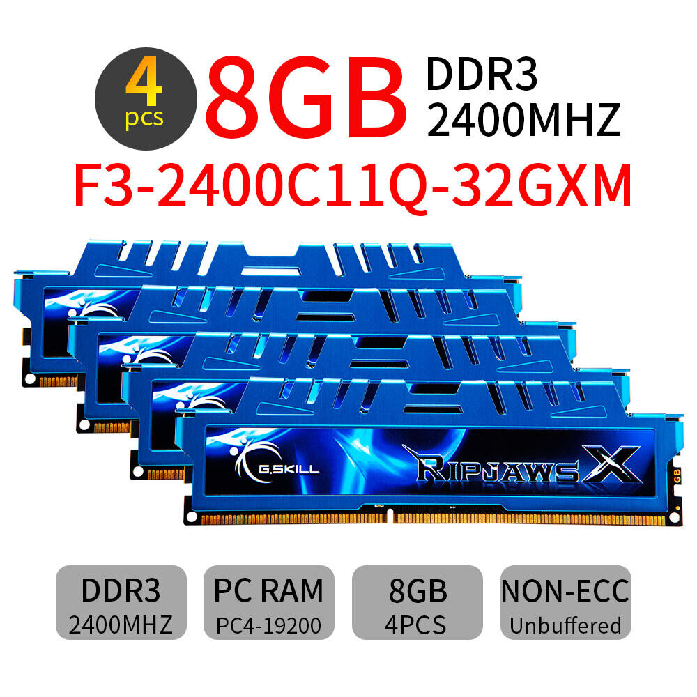 G.Skill Ripjaws 32GB 4x 8GB DDR3 OC 2400MHz F3-2400C11Q-32GXM DIMM Gaming Memory