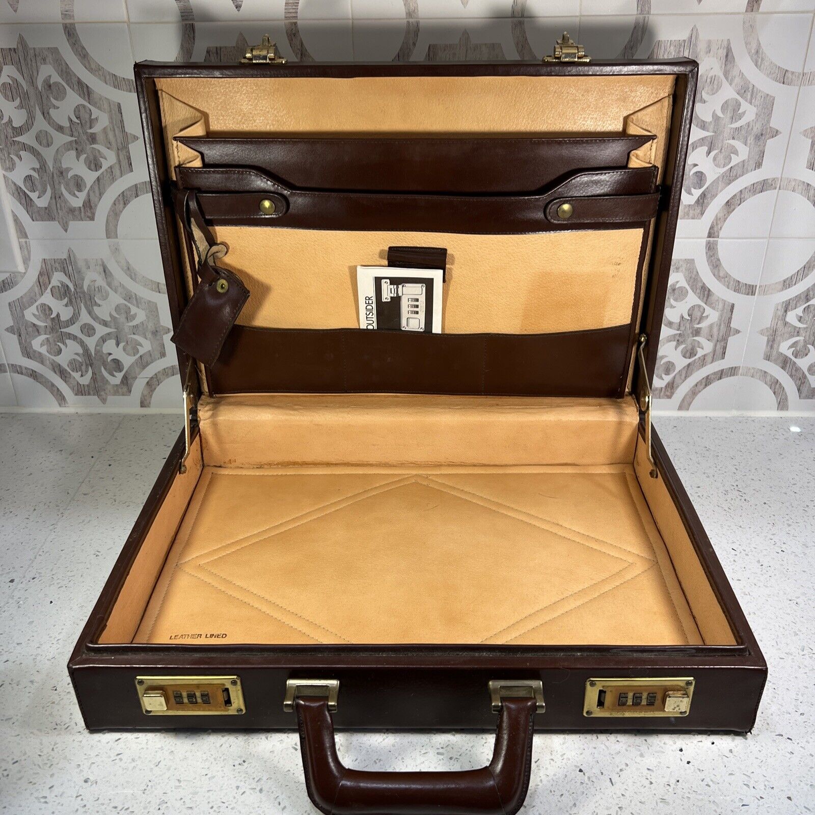 Vintage FRANZEN Top Grain Leather Expandable Locking Briefcase Brown