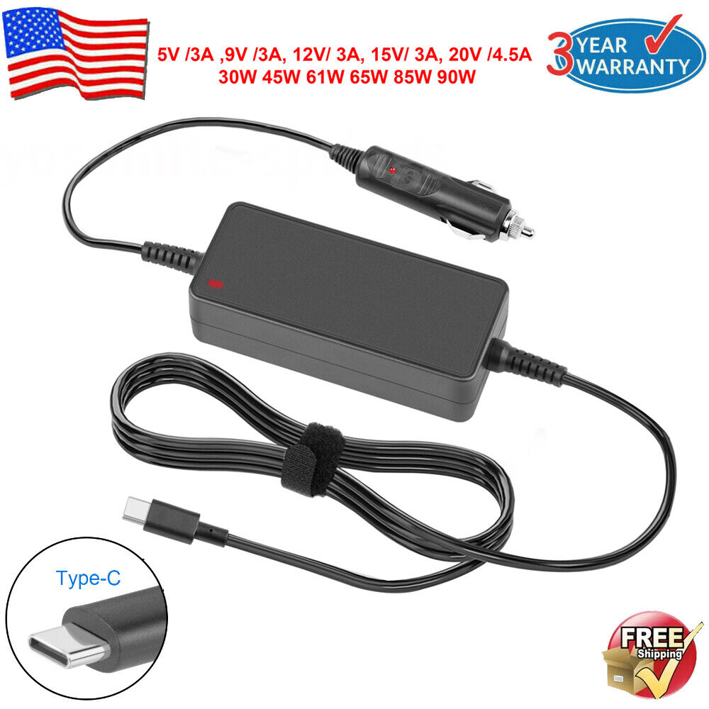 90W USB-C Type C CAR Power Adapter Laptop Charger For Macbook Lenovo HP Dell