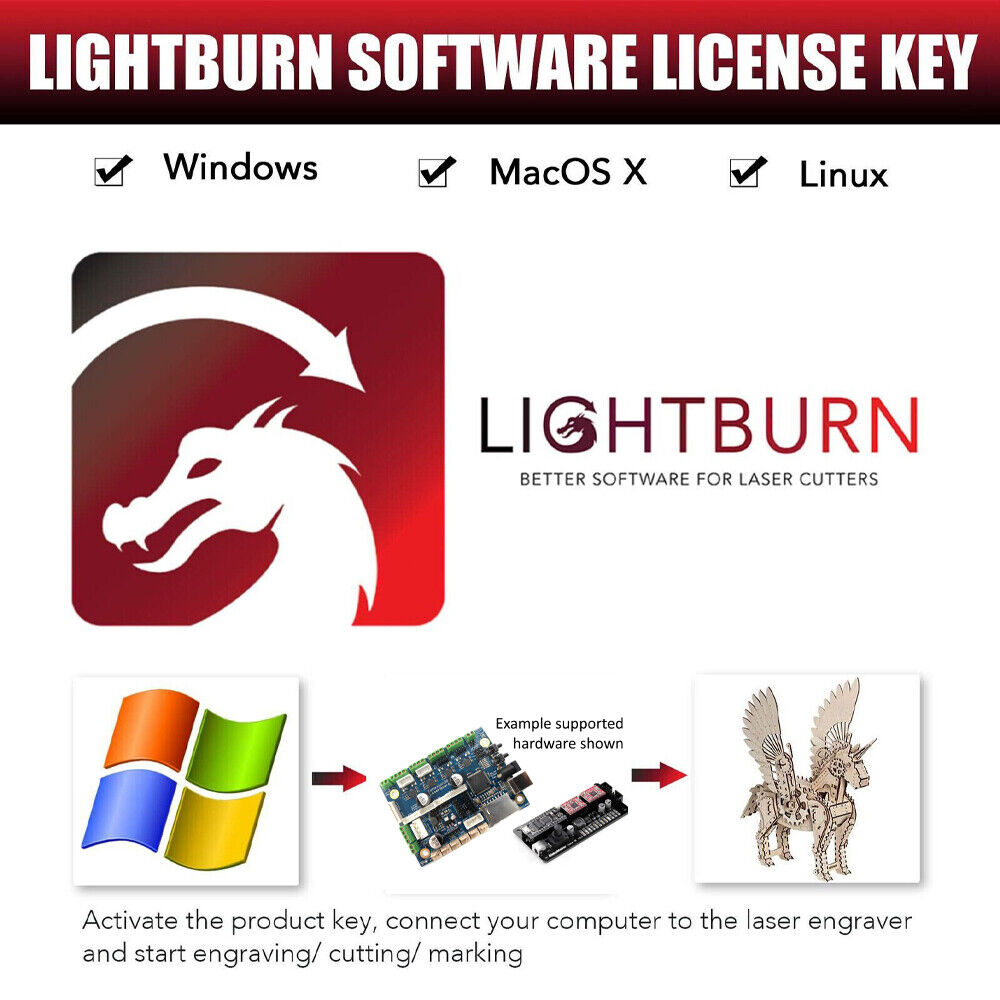 LightBurn GCode License Key for CO2 Laser Engraver Cutter Up to two computers...