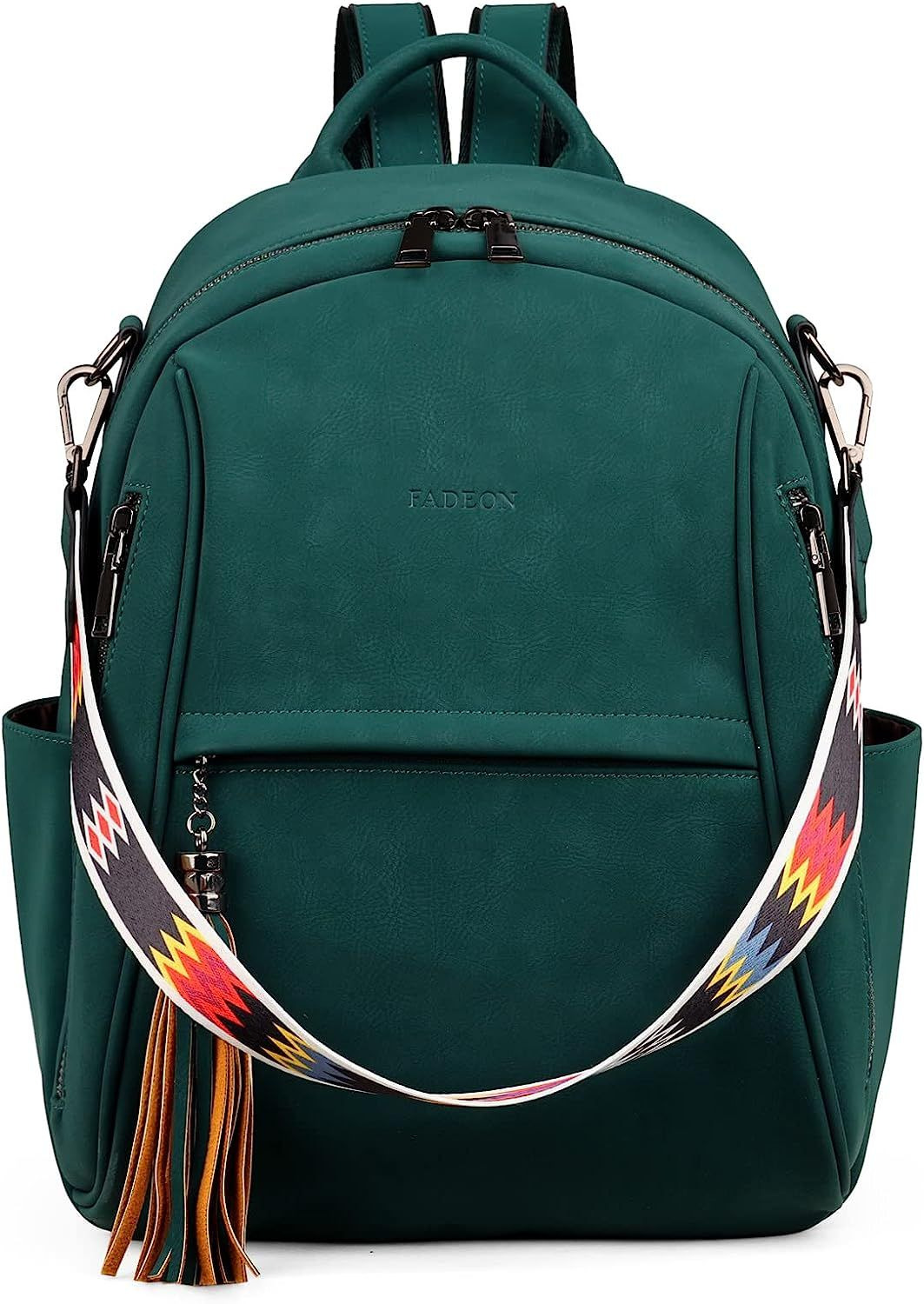 FADEON Backpack Purse for Small 13-in Height, R- Dark Green Nubuck Style 