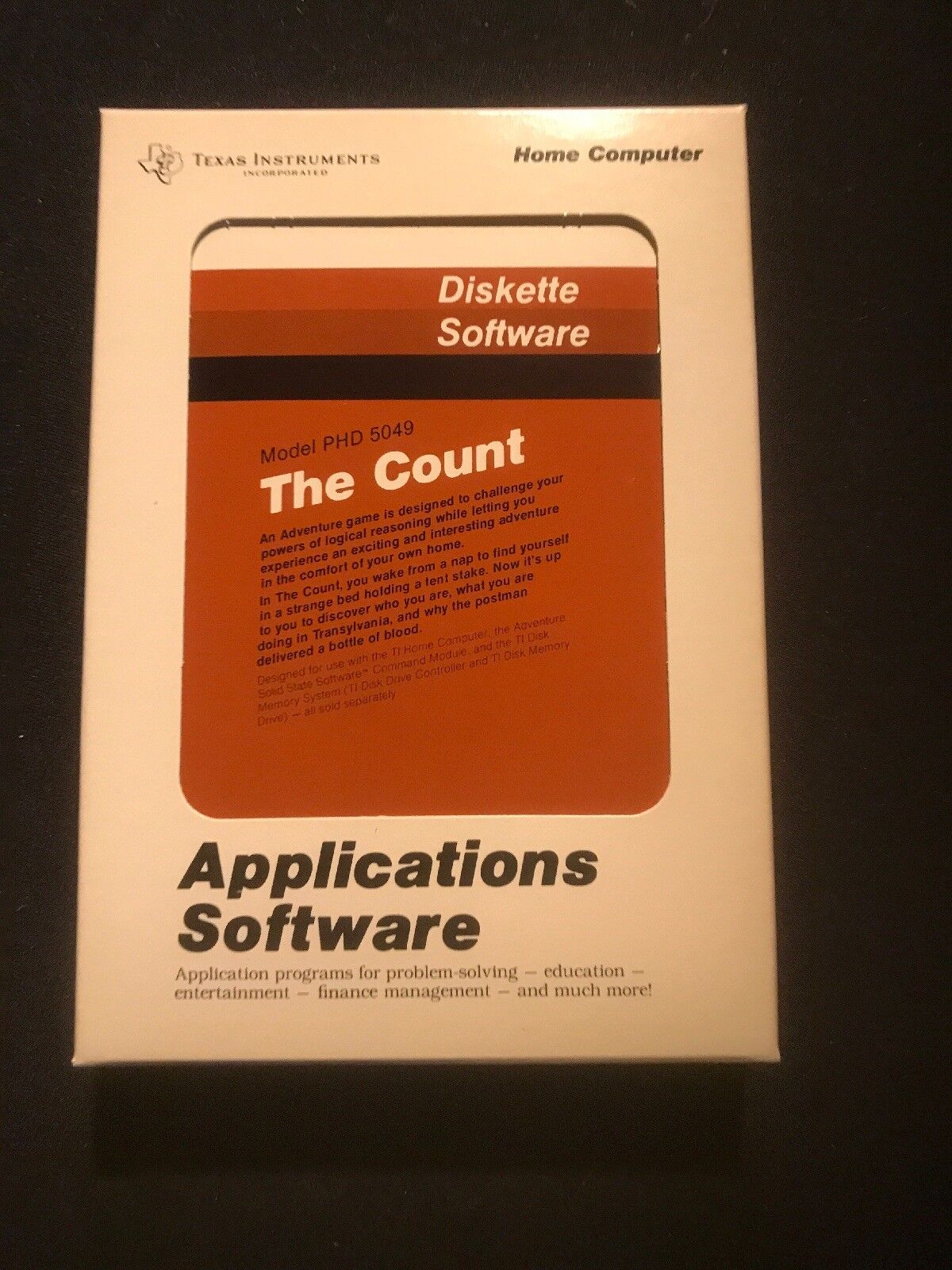 Minty New Nos TI99-4a Home Computer The Count Diskette Rare PHD 5049
