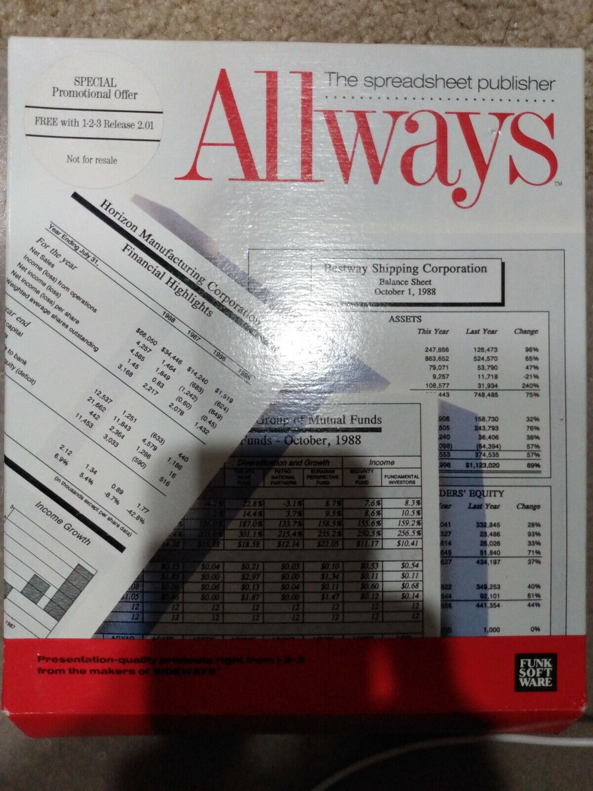 ALLWAYS IBM SPREADSHEET PUBLISHER FOR LOTUS 1-2-3 FUNK SOFTWARE 1988 3 DISCS NEW