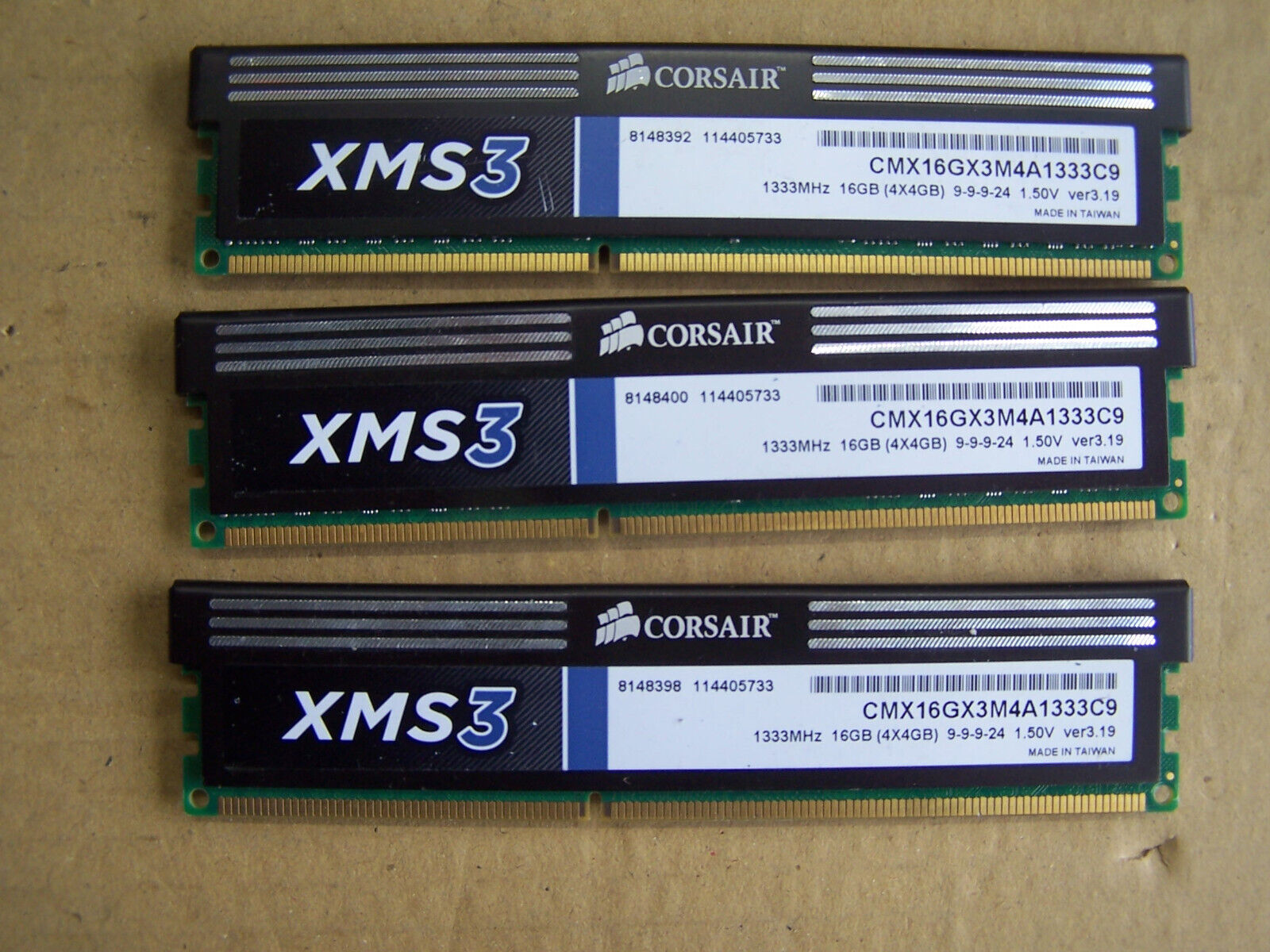 Corsair XMS3 12GB (3x4GB) DDR3 1333 desktop DIMMs PC3-10600U CMX16GX3M4A1333C9