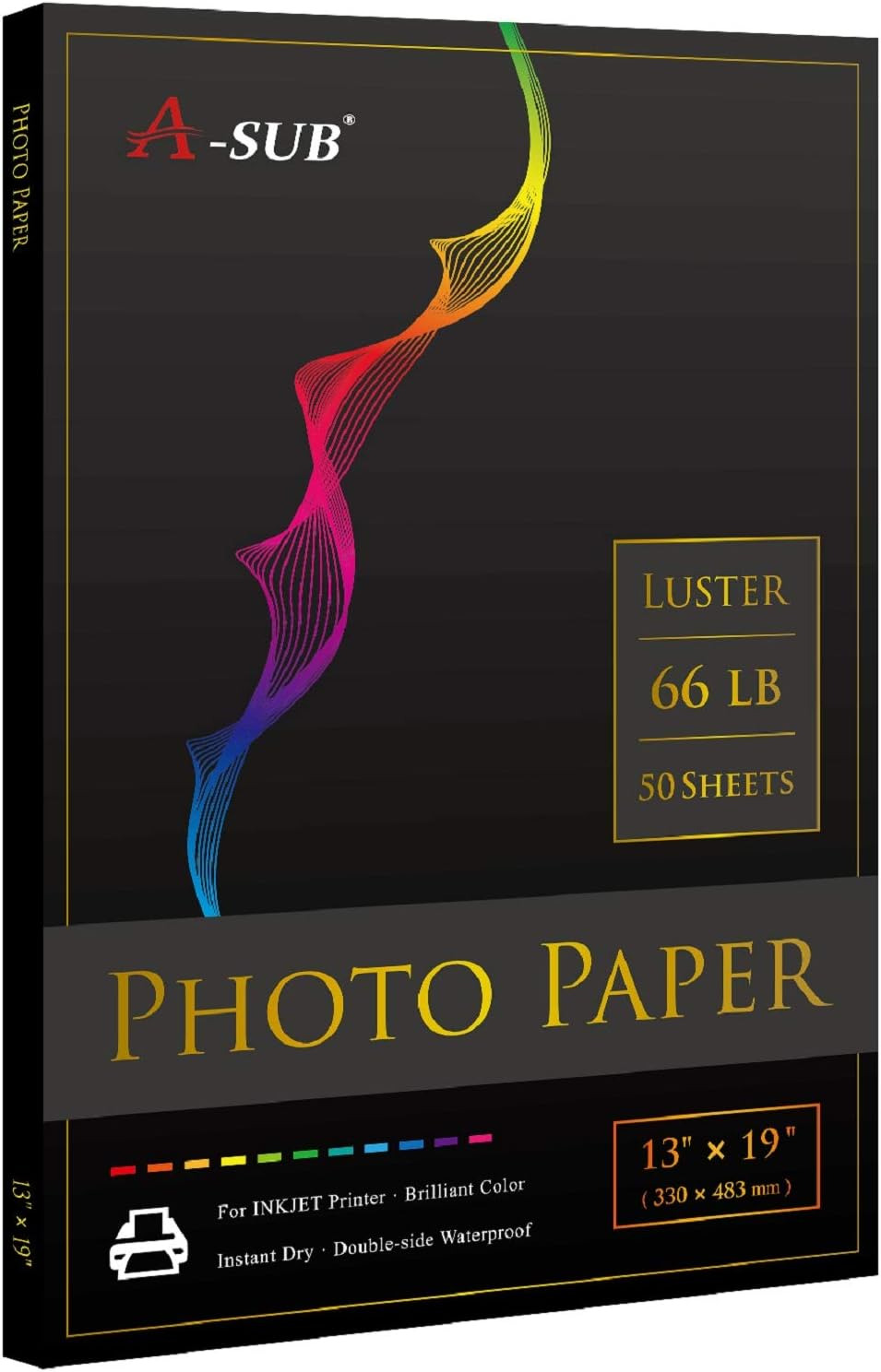 A-SUB Premium Photo Paper Luster 13X19 Inch 66Lb for Inkjet Printers 50 Sheets, 