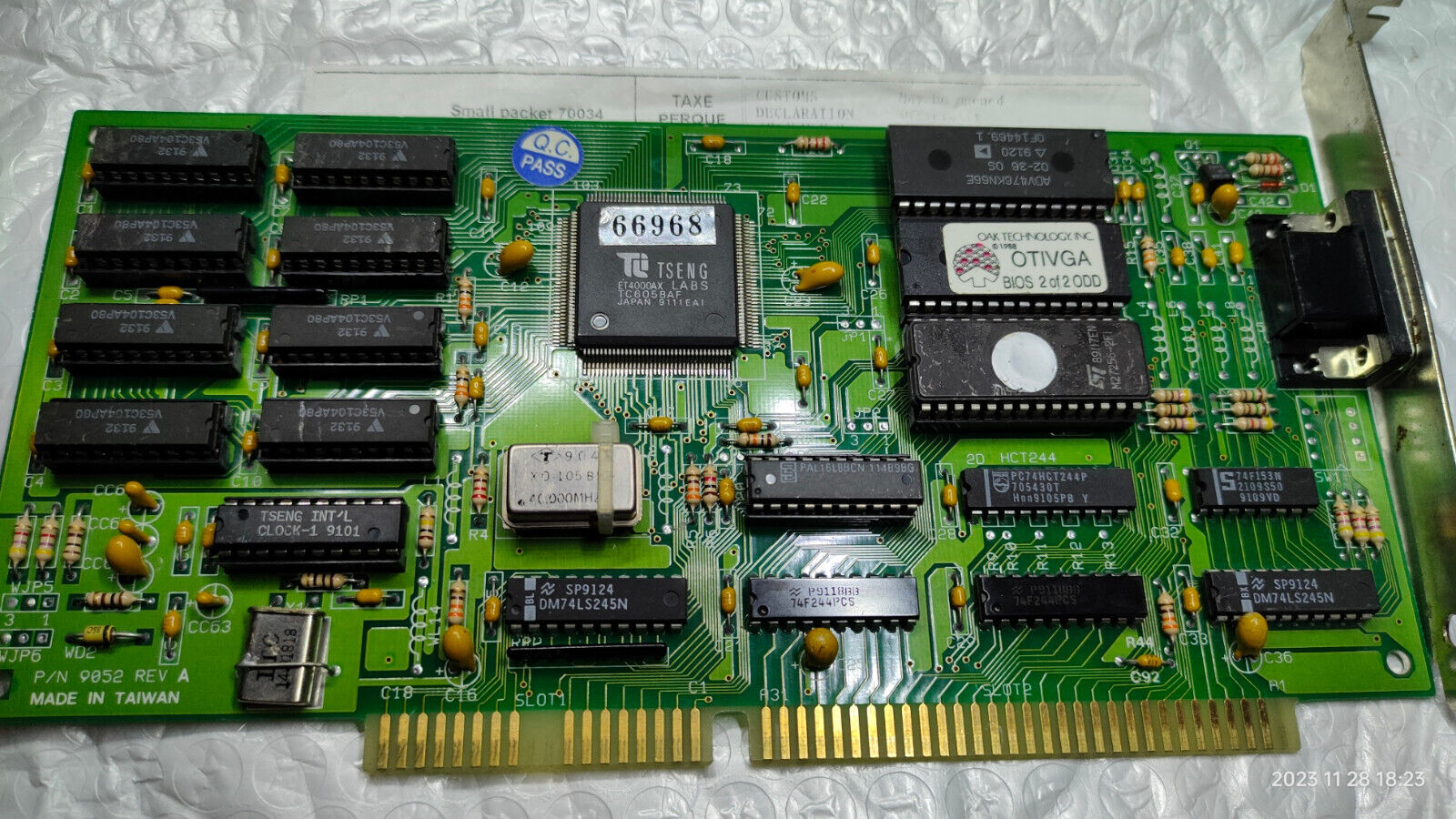 1991 RARE Vintage ISA VGA Card TSENG ET4000AX P/N 9052 REV.A 1MB 286 386 486