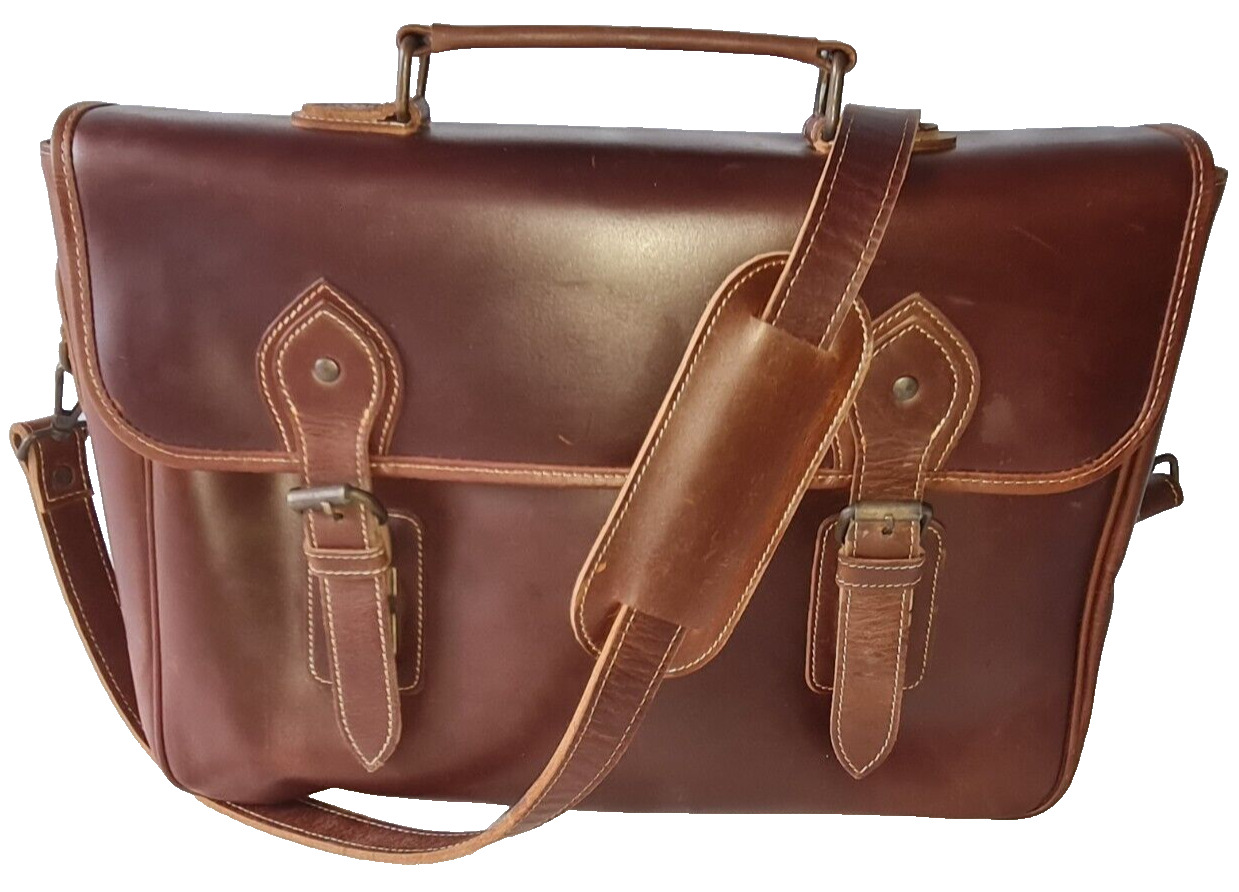 Natural Cow Grain leather handmade shoulder laptop bag, Brown