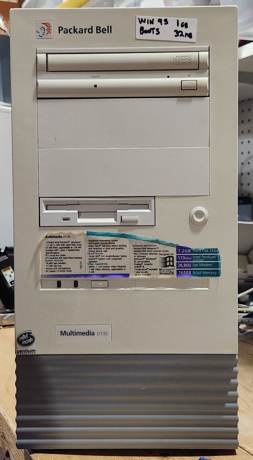 Rare Vintage Packard Bell D 135 PC Desktop Computer Windows 95 PLEASE READ