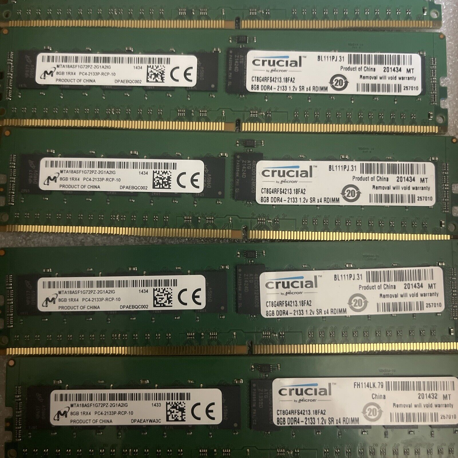 Lot Of 6 Micron/Crucial 8GB DDR4 1Rx4 PC4-2133P ECC Reg Server Memory RAM 48GB