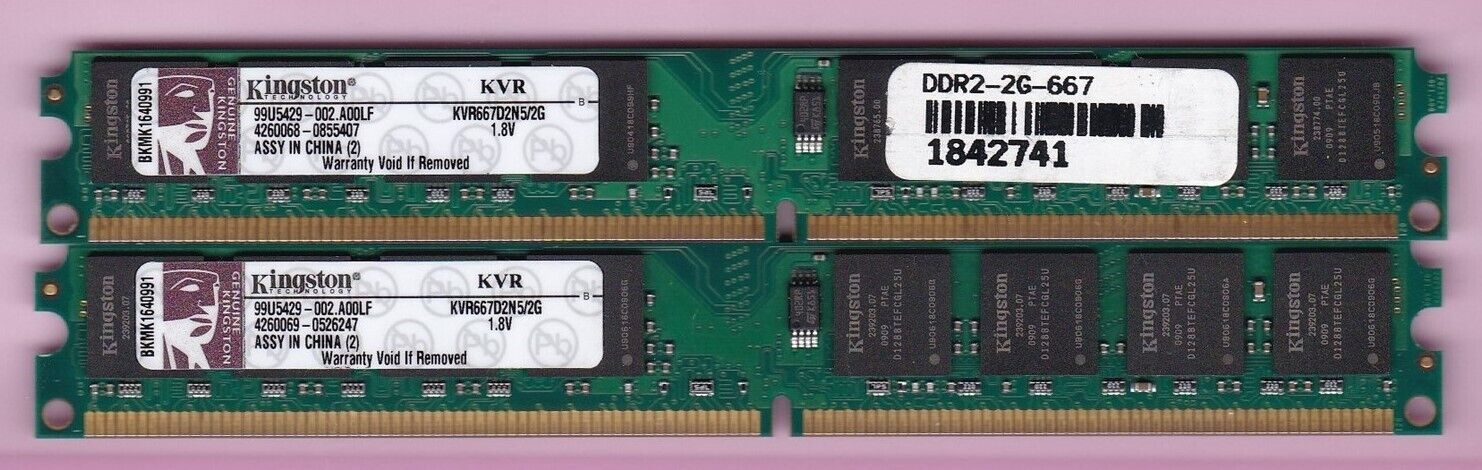 4GB 2x2GB KINGSTON KVR667D2N5/2G DDR2-667 PC2-5300 Low Profile Ram Memory Kit