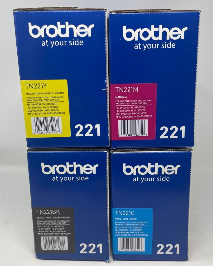Genuine OEM Brother TN221BK TN221C TN221Y TN221M Toner Set 4-Pack High Yield