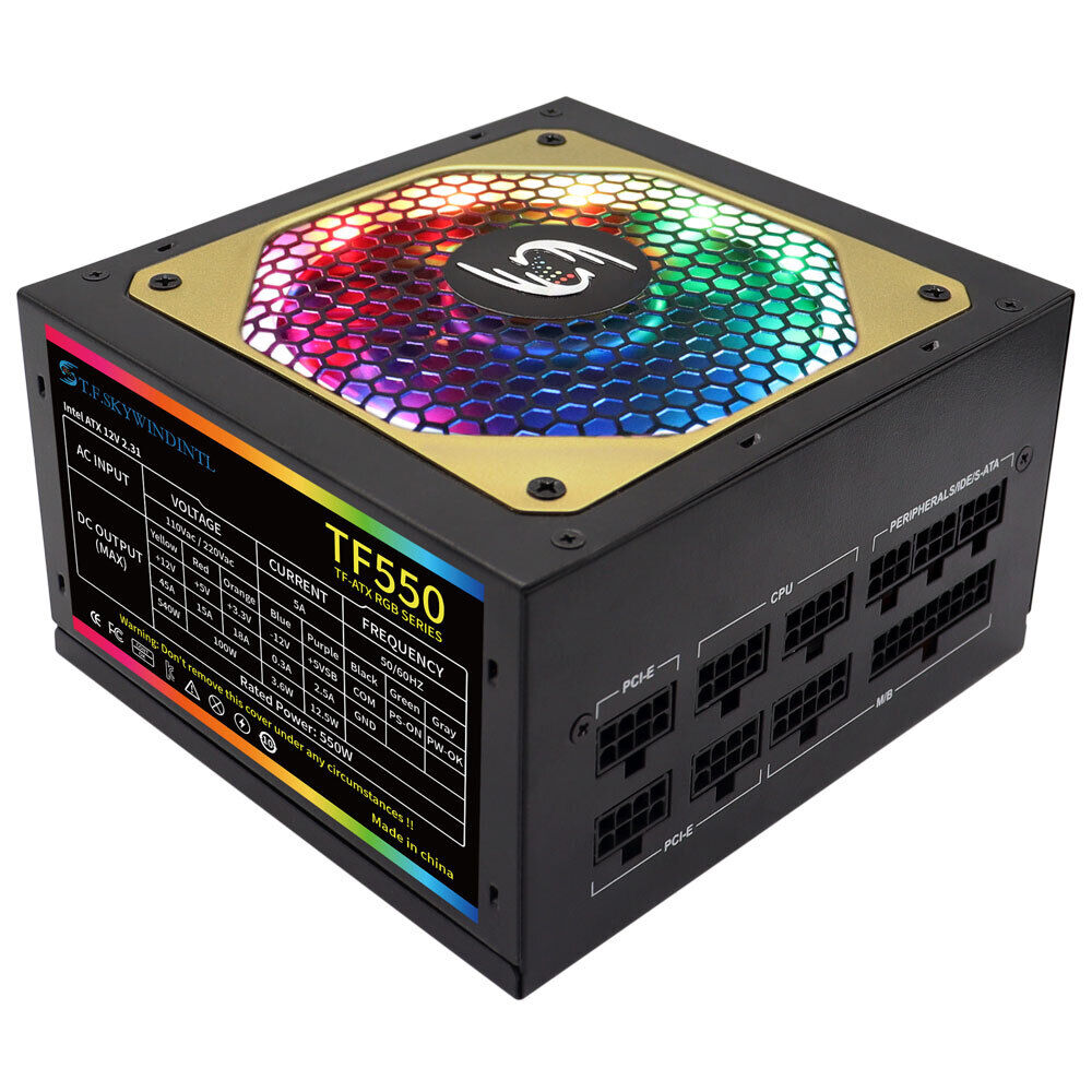 550 WATT ATX PC Gaming Power Supply LED Fan RGB PSU Silent SATA 3 IDE 20+4Pin