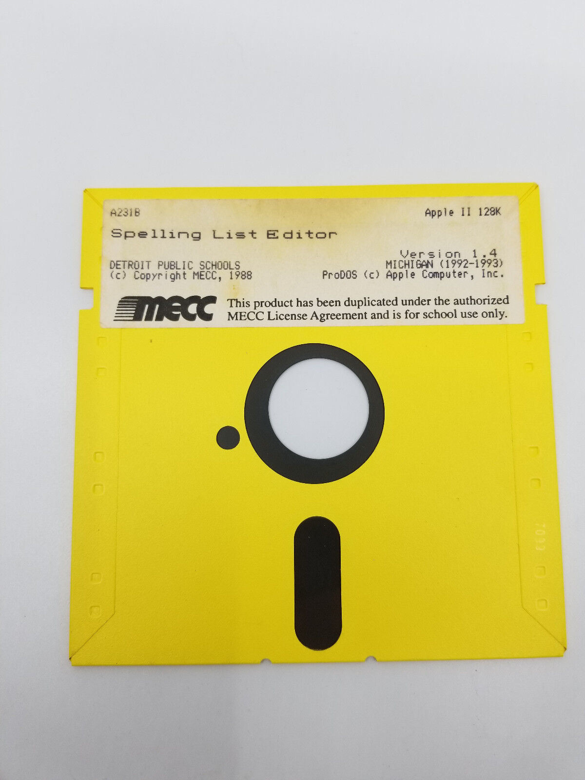 Spelling List Editor Disk by MECC for Apple II Plus, Apple IIe, Apple IIc, IGS
