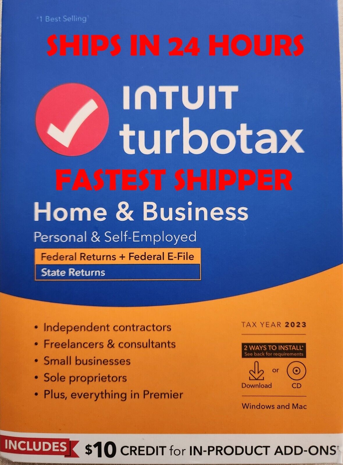 TurboTax Home & Business 2023 Federal+E-file+State_Windows/Mac CD - Ships in 24