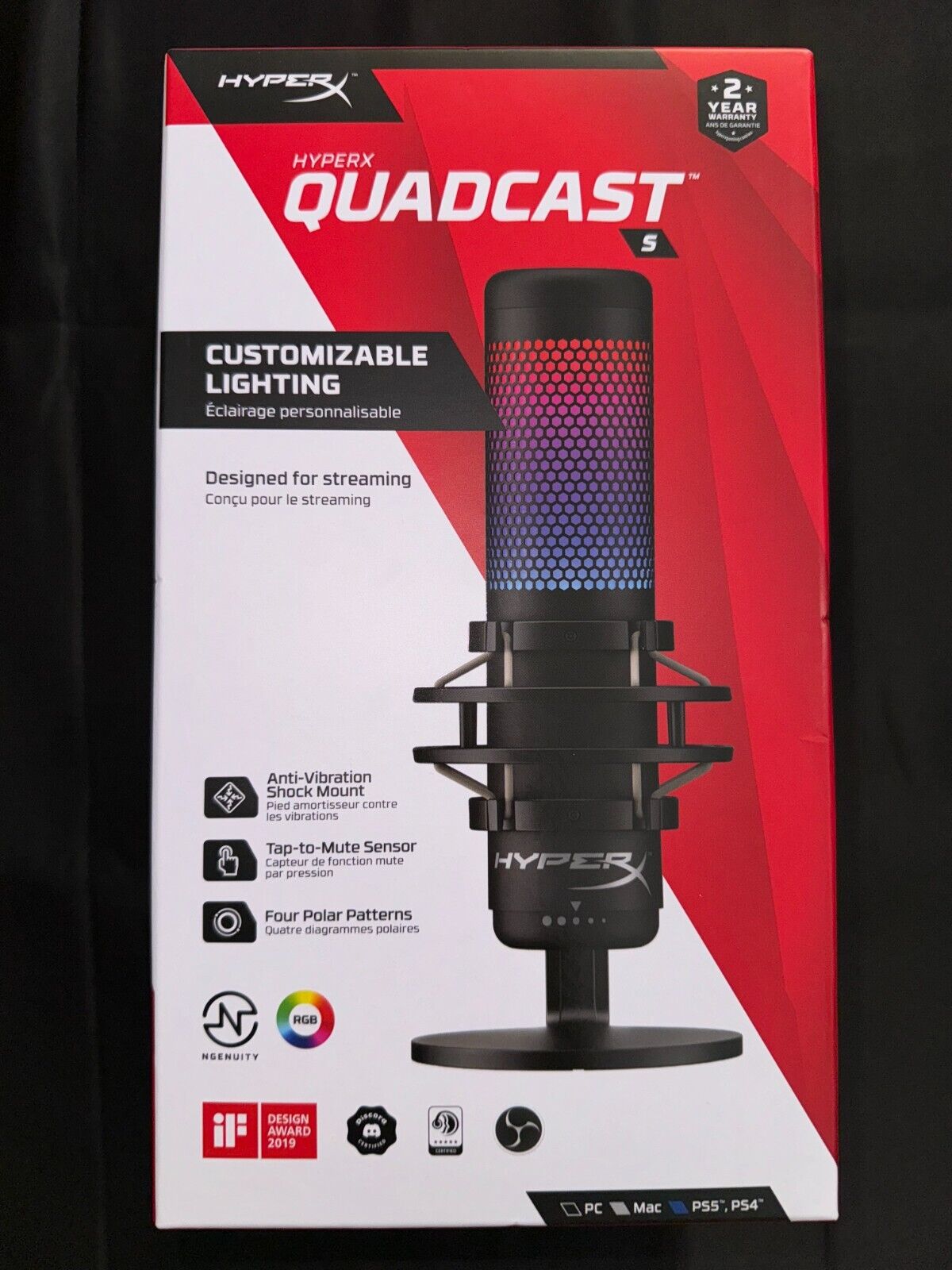 HyperX Quadcast S RGB USB Condenser Microphone PC/MAC/PS4/PS5 - Black