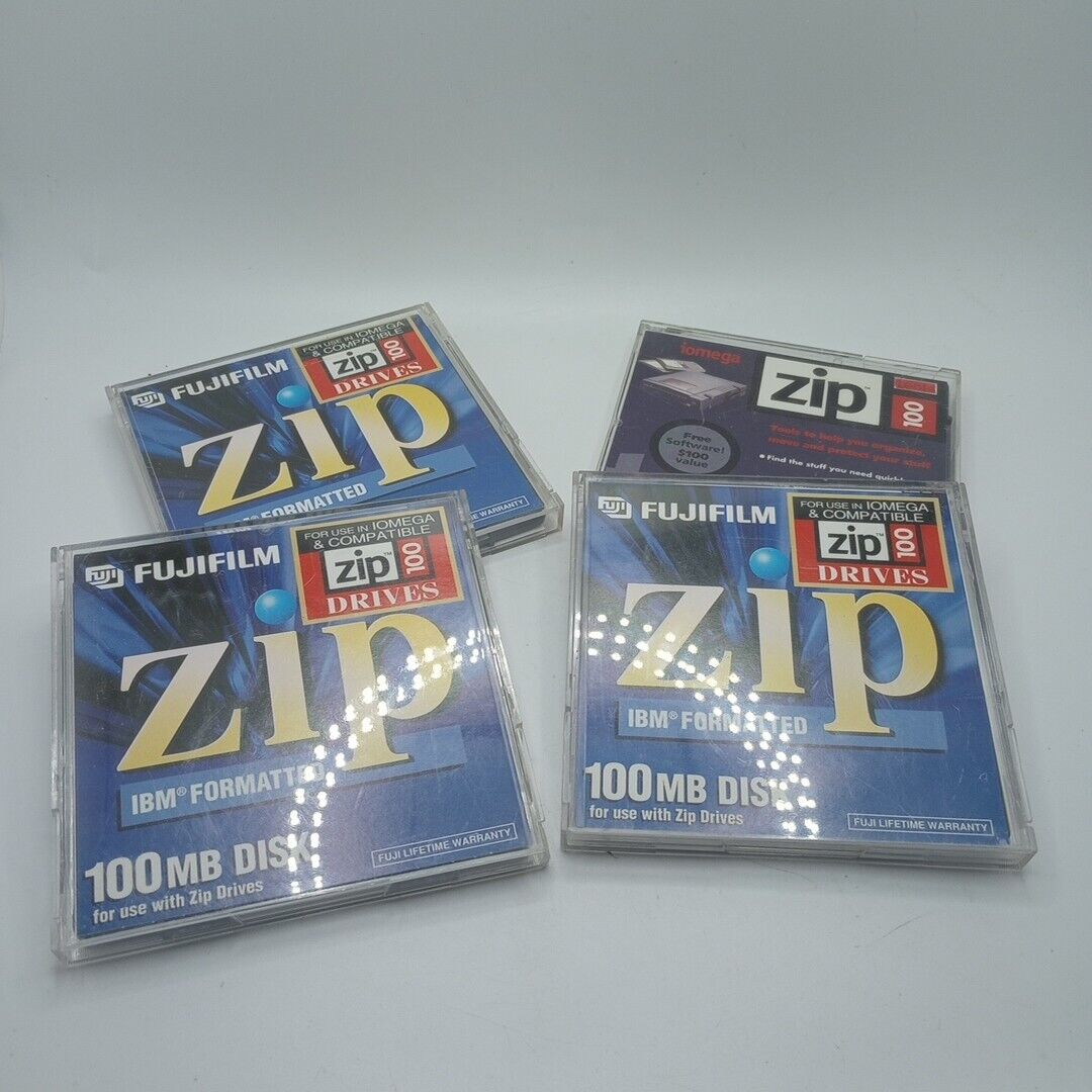#J) Lot Of 4 Fujifilm Zip IBM Formated 100mb Disk ZIP 100 IBM Formatted