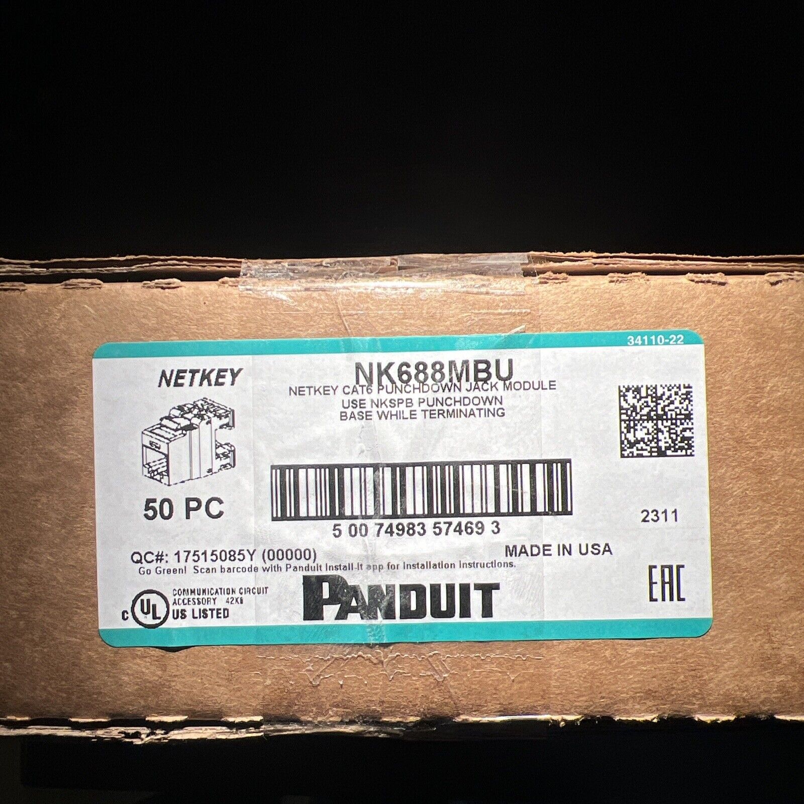 BOX OF 50, Panduit NetKey NK688MBU Cat6 Keystone Jack Module, BLUE