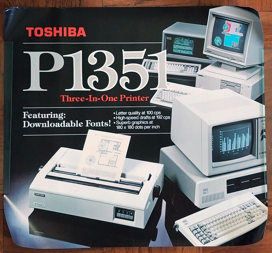 1980s Vintage Toshiba Printer & IBM PC Computer Store Dealer Ad Poster 22x24