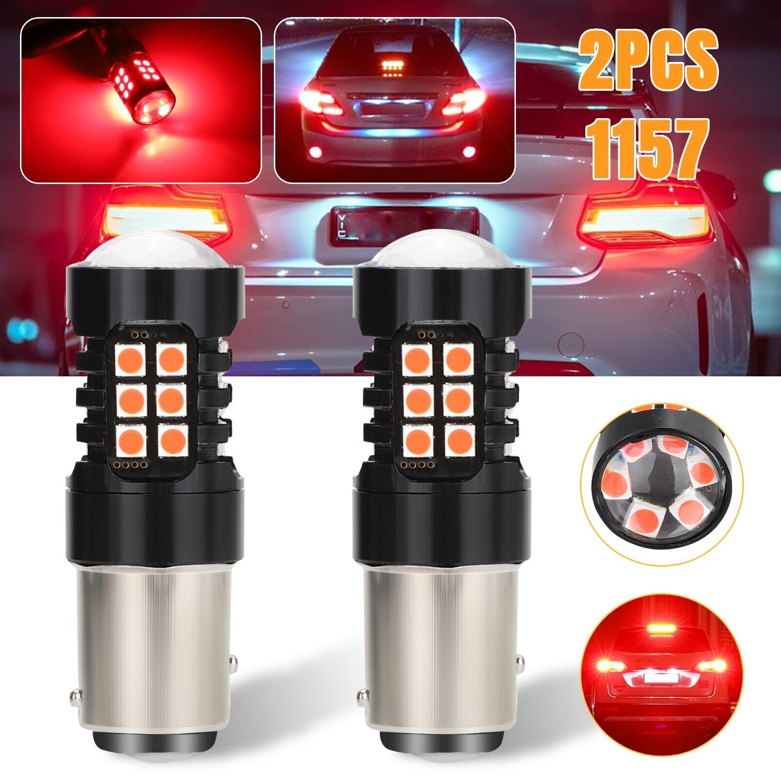 2x 1157 LED Strobe Flashing Brake/Stop Bulbs Tail Blinking Safety Warning Light