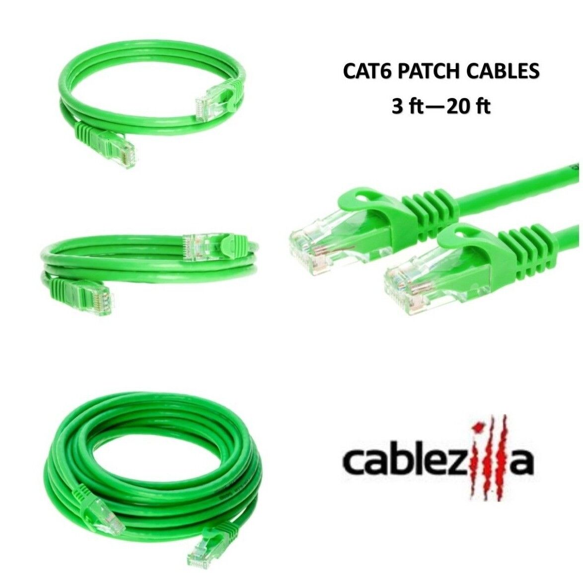 Cat6 Green Patch Cord Network Cable Ethernet LAN RJ45 UTP 3FT - 20FT Multi LOT