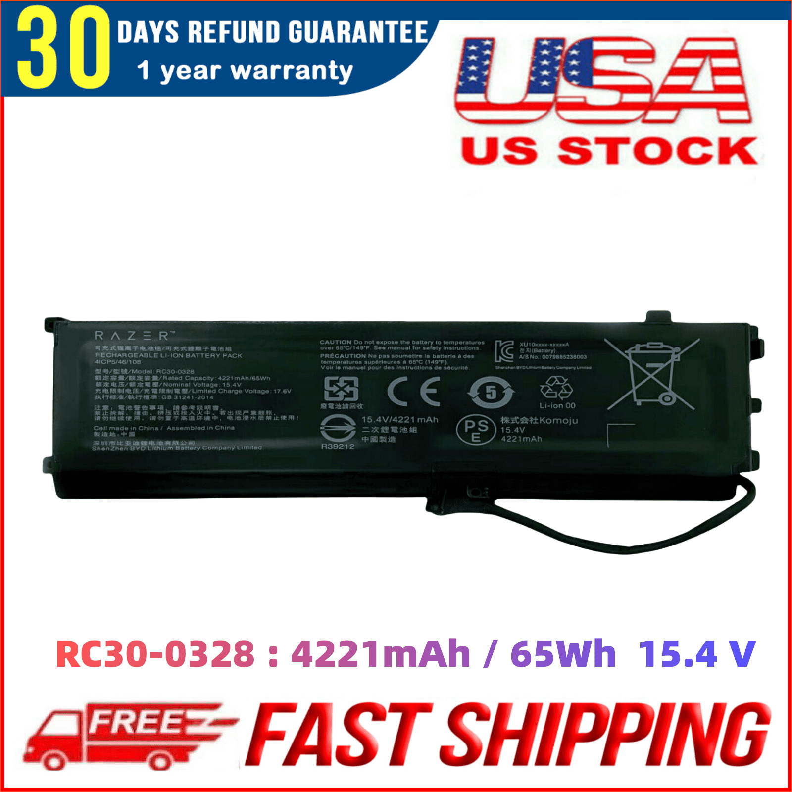 New Genuine RC30-0328 RZ09-0328 RZ09-0330 03305x Battery For Razer Blade 15 2020