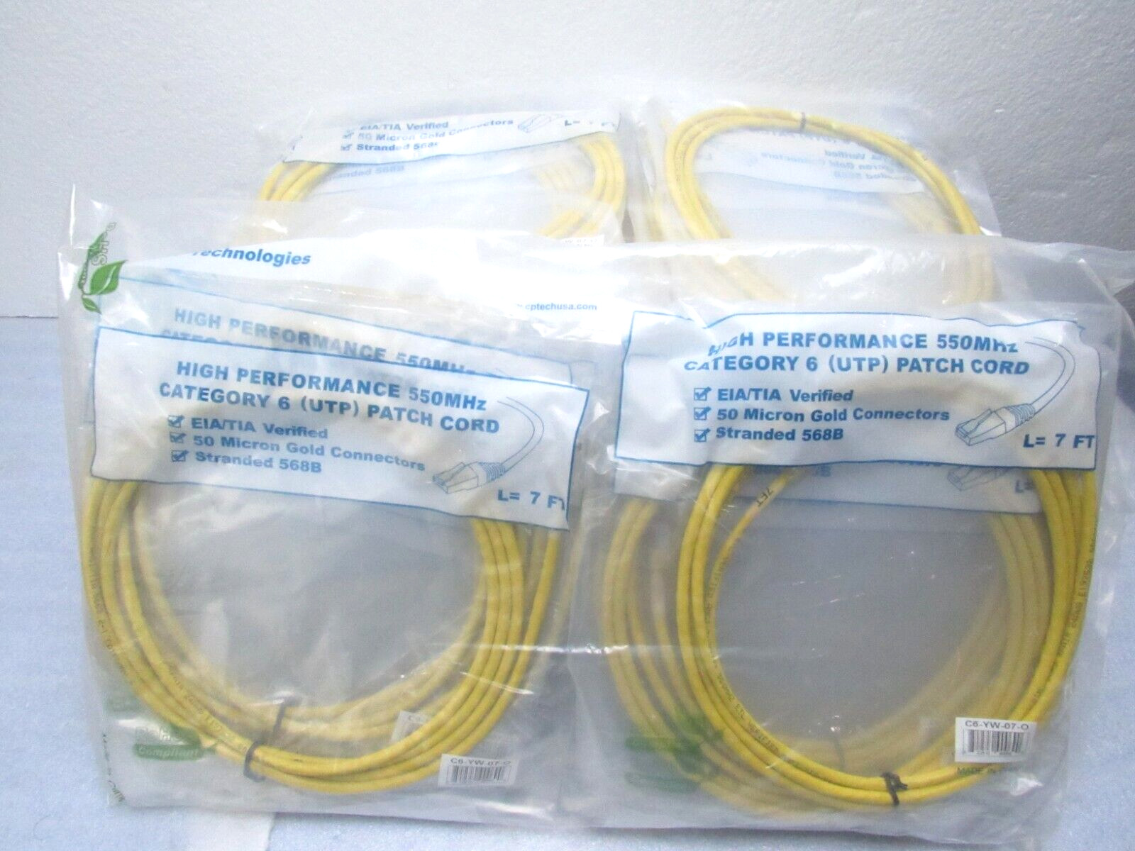 [LOT OF 35] CP Technologies C6-YW-07-0 7' Yellow Cat6 Booted UTP Patch Cord [EP]