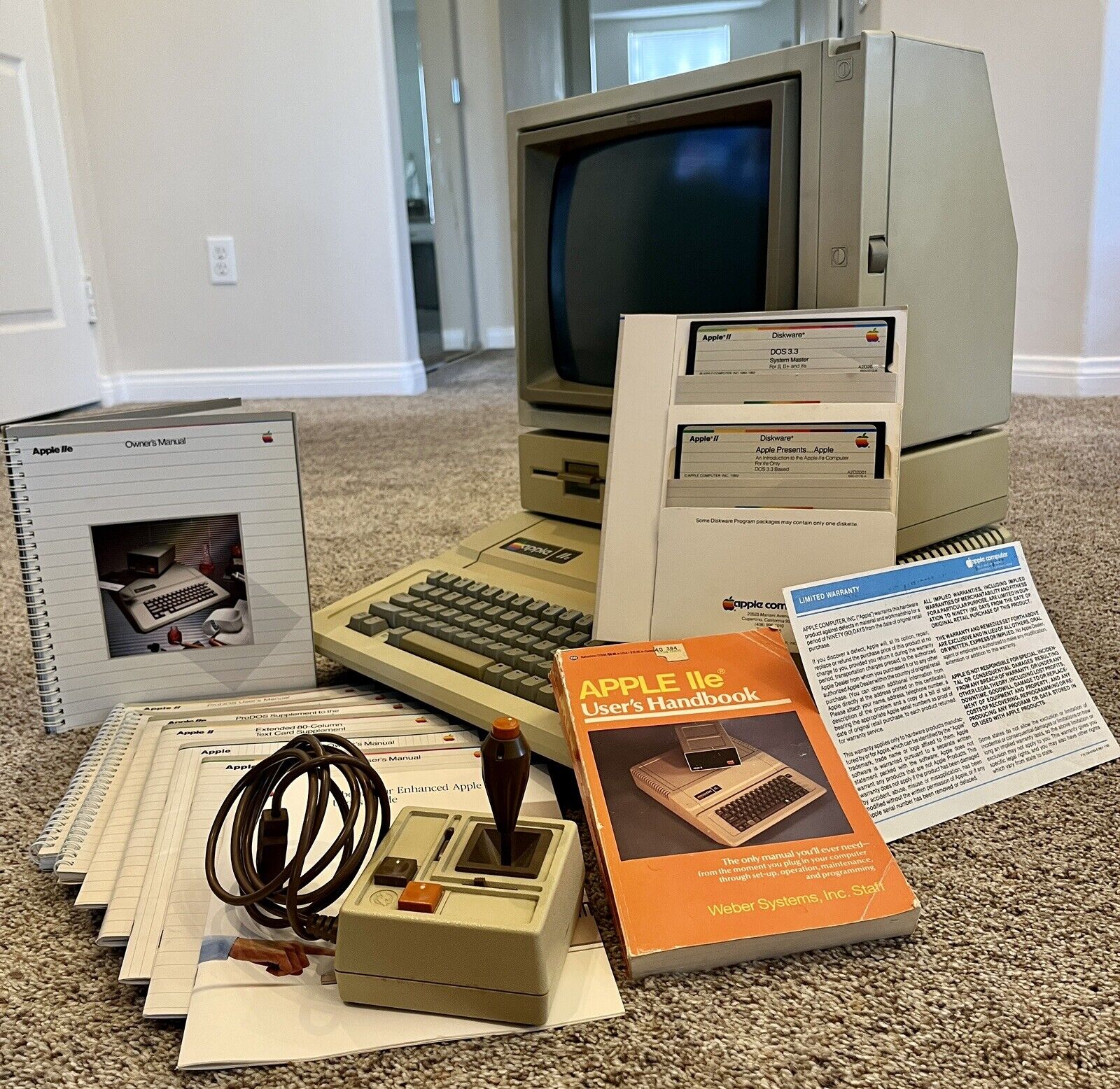 Apple IIe (2e) Computer with Monitor, Duo-Disc, Joystick, & More, Works Perfect