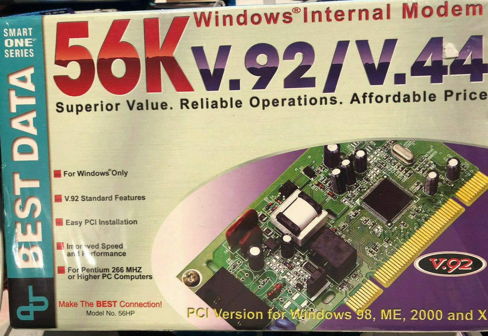 Vintage Best Data 56K Internal Data Fax Modem V.92/V.44 PCI Verion