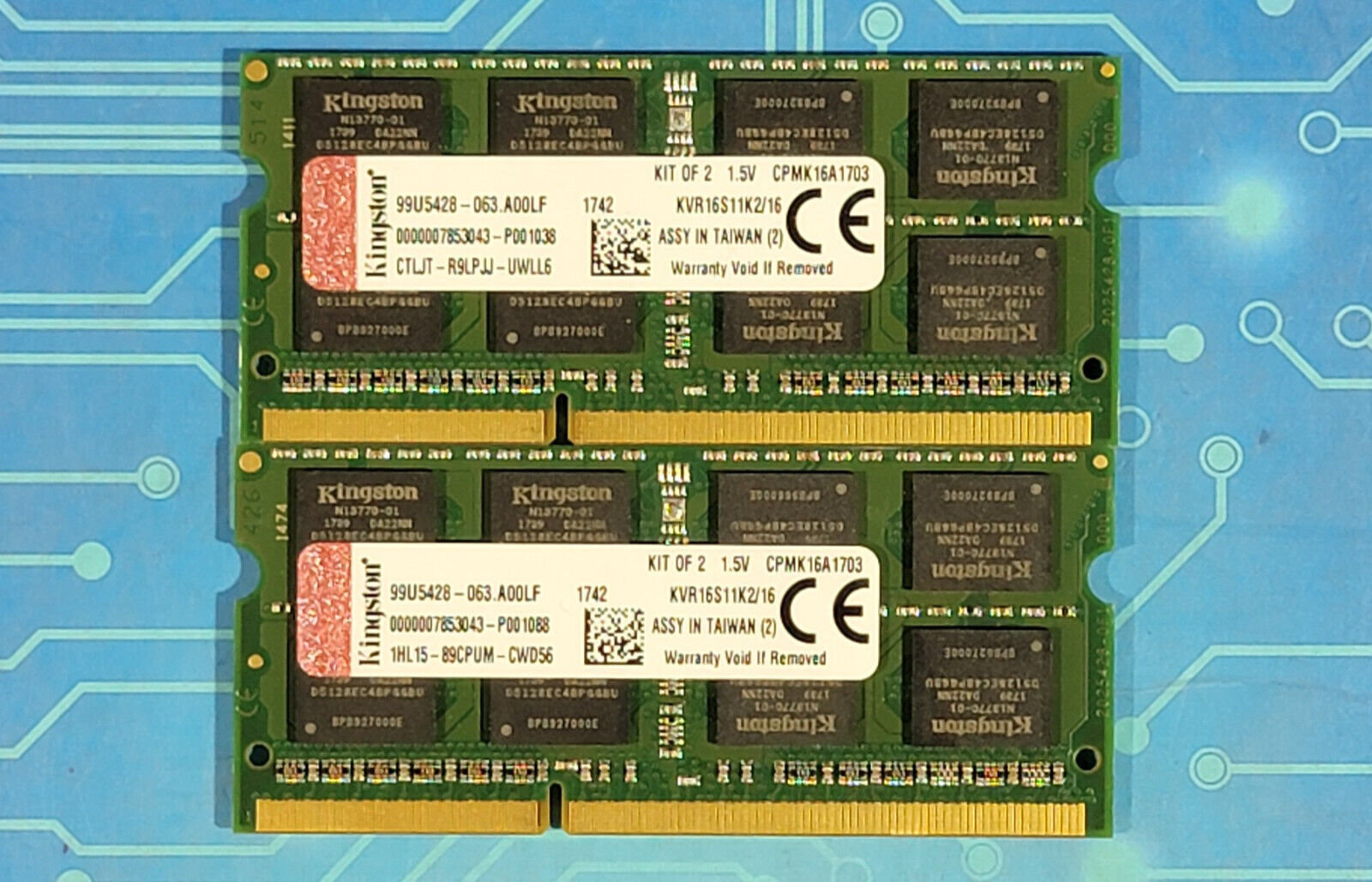 16GB (2x8GB) PC3-12800s DDR3-1600MHz 2Rx8 Non-ECC Kingston KVR16S11K2/16