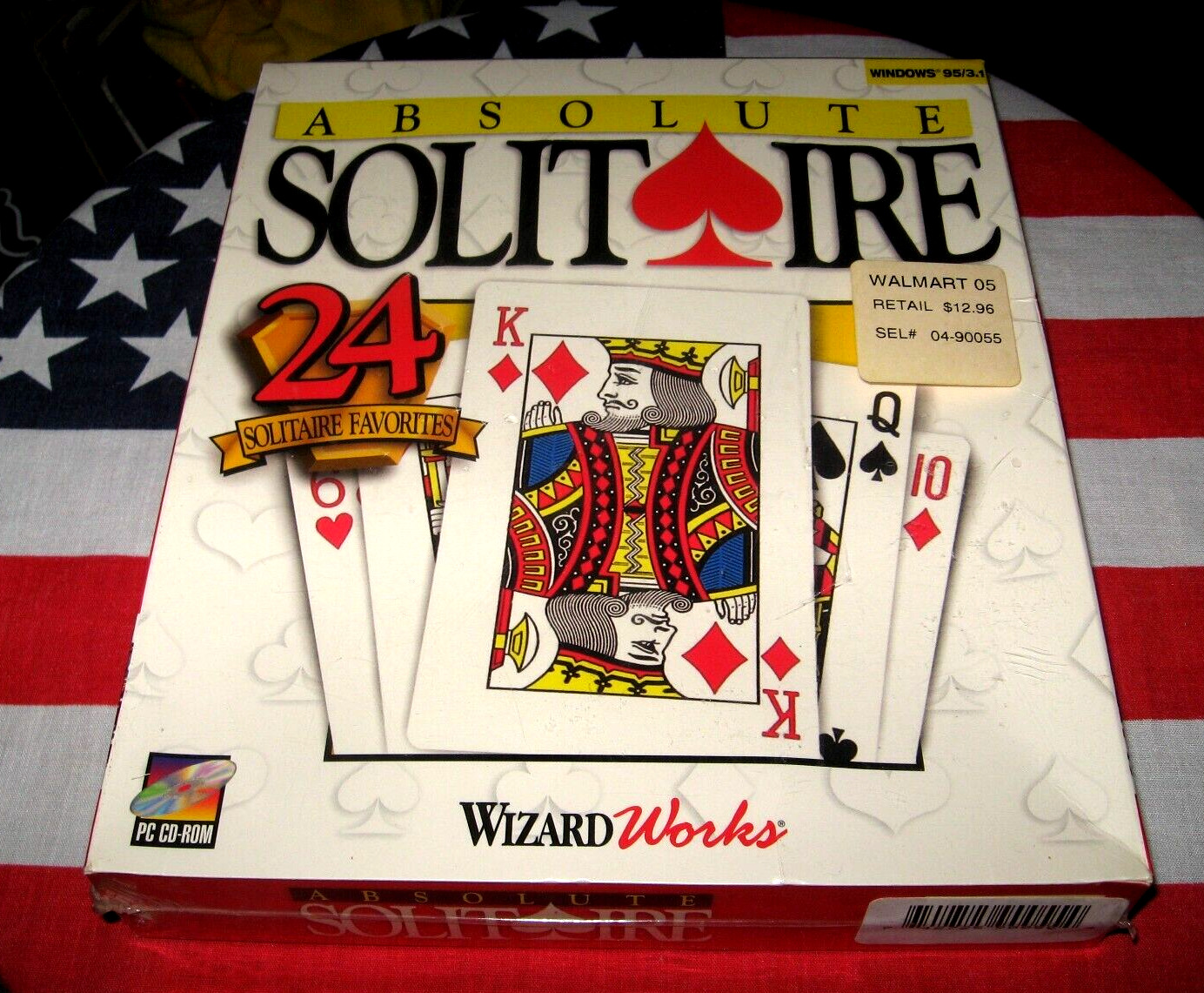 Rare vtg Sealed Box ABSOLUTE SOLITAIRE CD-ROM PC Windows 95/3.1 24 card game NOS
