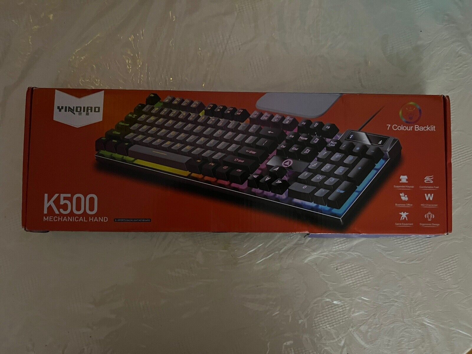 YINDIAO K500 Wired USB E-Sport 7 Colour Backlight Gaming Keyboard