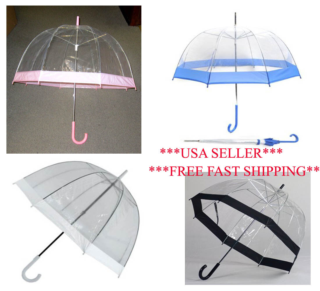 LOT OF 2,6,12 --CLEAR SEE THROUGH BUBBLE DOME UMBRELLA COLOR TRIMMED  FULL SIZE