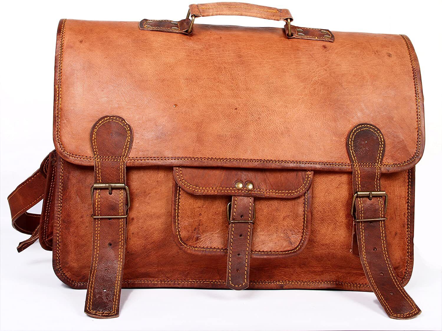 Leather Handmade Briefcase Messenger Laptop Computer Office Satchel Brown Bag