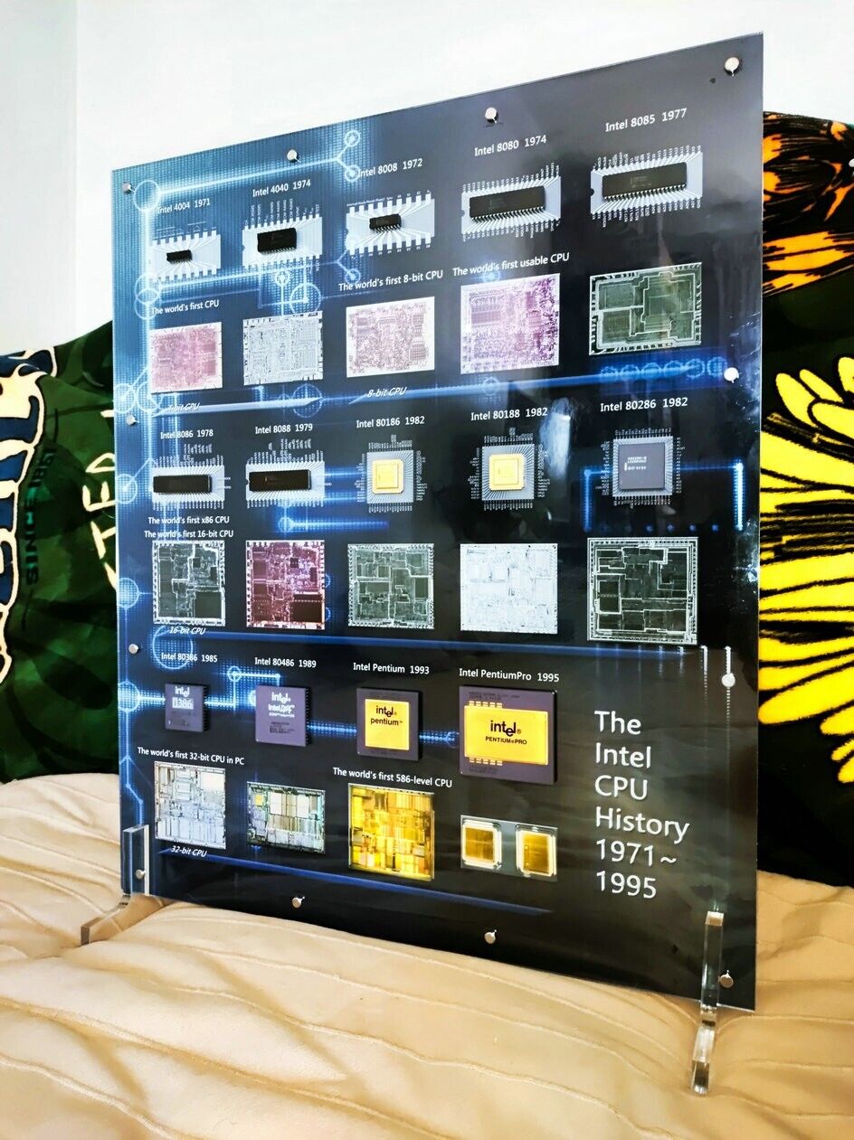 Vintage Intel History 4004~Pentium Pro CPU Art Wall Decorative Frame Display