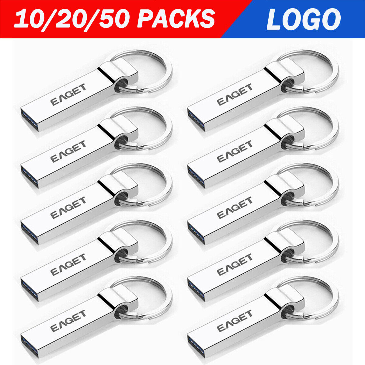 Lot 10/20/50PCS 1/2/4/8/16GB Key Ring Metal USB Flash Drive Storage Custom Logo