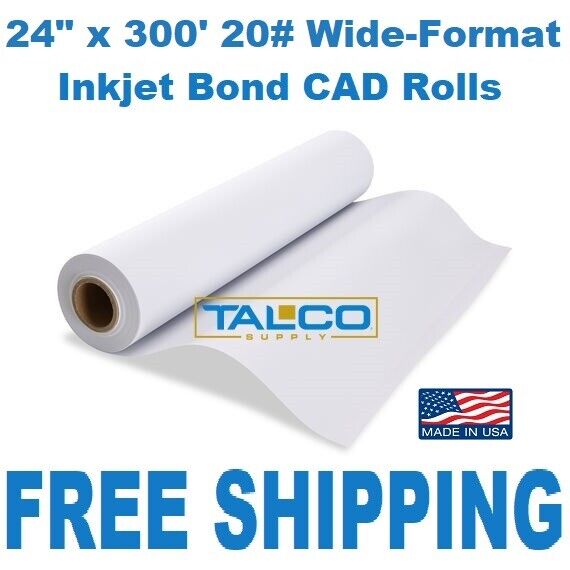 (2) 24\'\' x 300\' 20# Bond Wide-Format Plotter Paper CAD Roll ~FAST ~