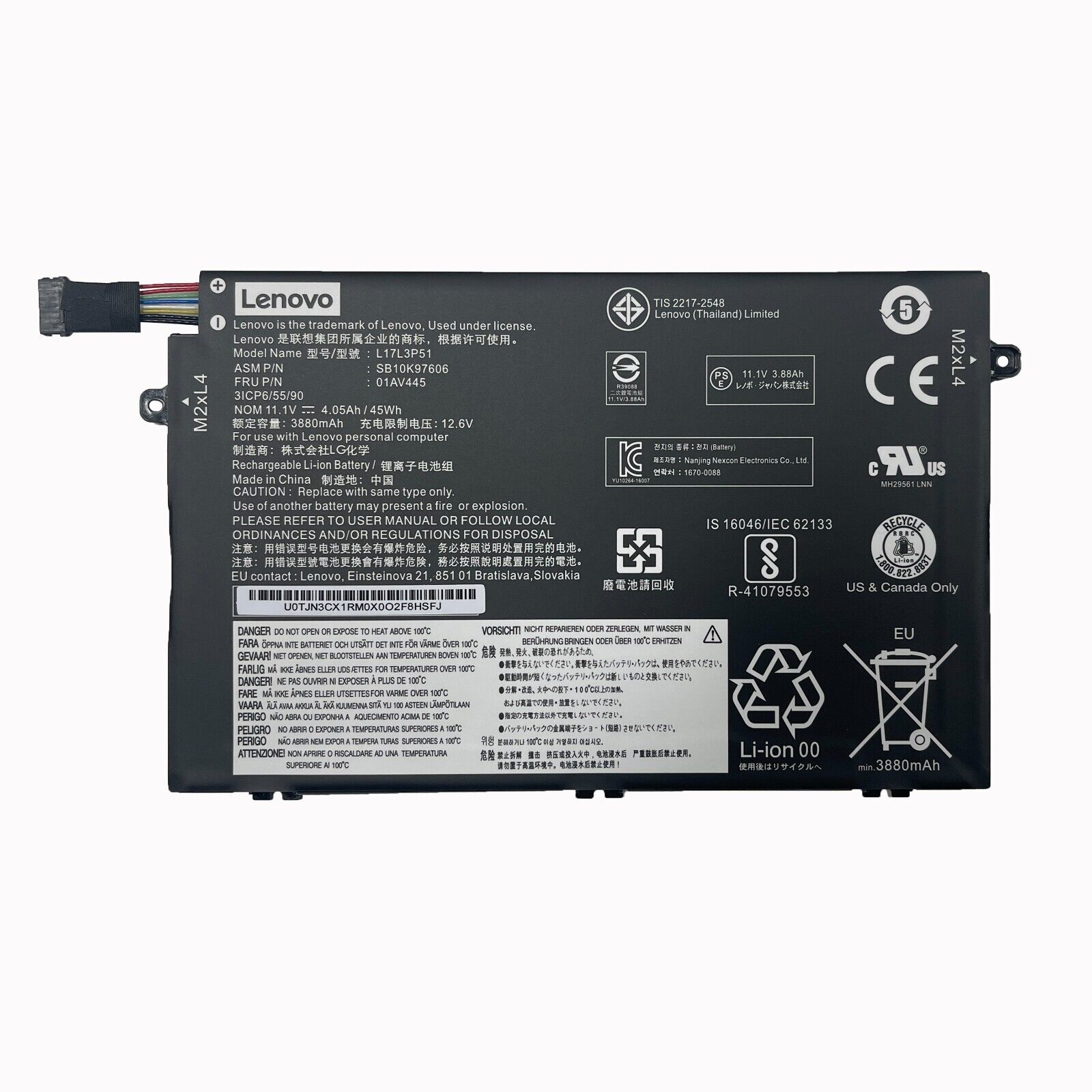 Genuine L17L3P51  01AV445 battery For Lenovo ThinkPad E480 E490 E590 E580 E595