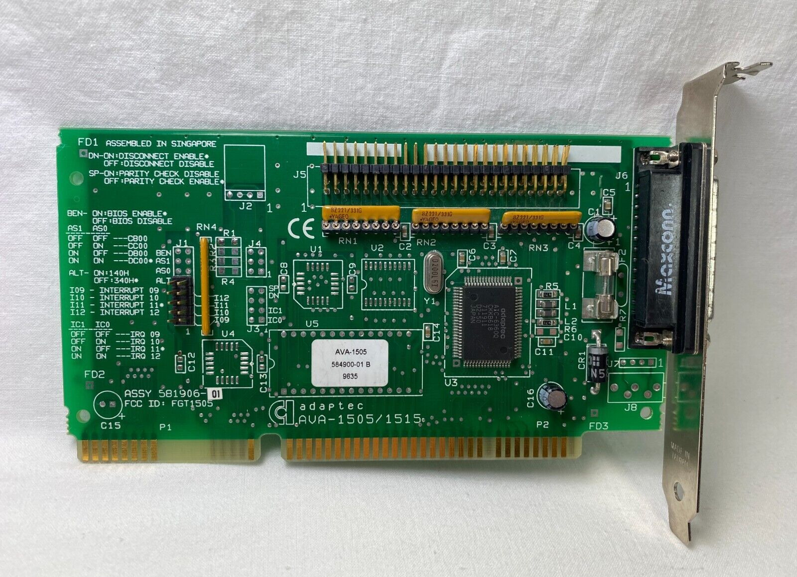 Vintage 1997 Adaptec AVA-1505 ISA SCSI Controller DB25 EXT / 50 pin Internal