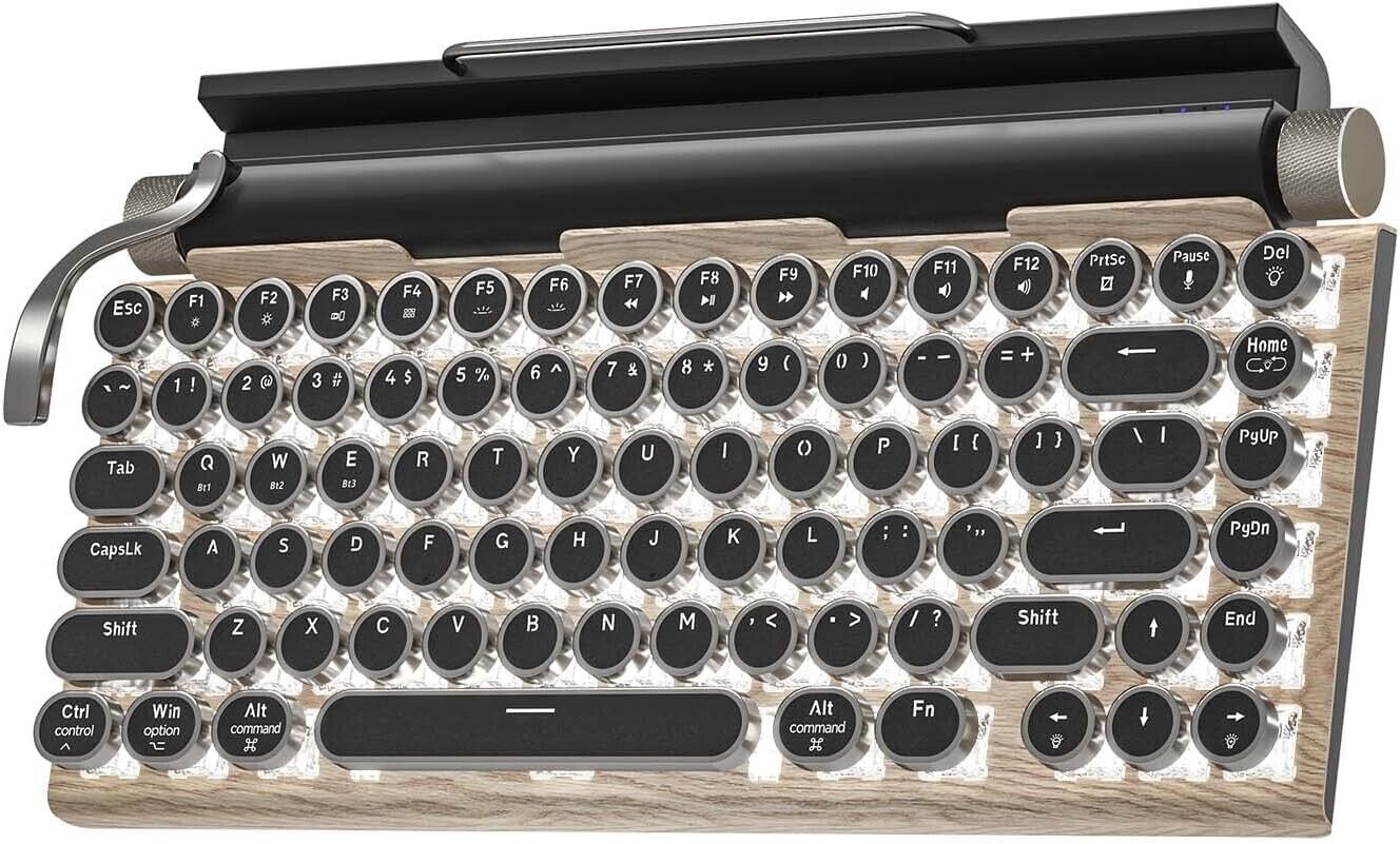 Retro Typewriter Wireless Mechanical Gaming Keyboard 83-Key Blue Switches Keycap