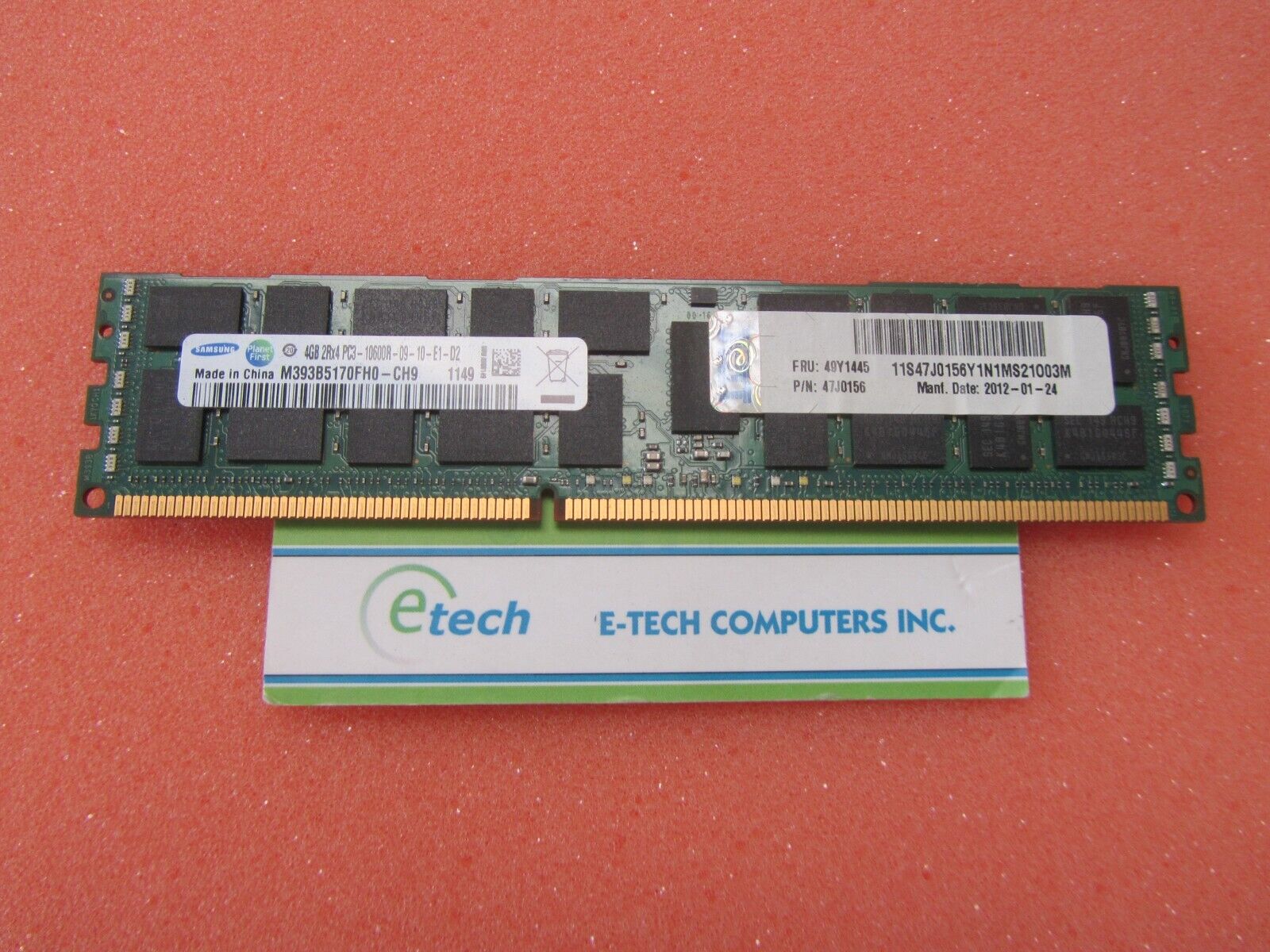 49Y1445 - IBM 4GB 2Rx4 1.5V PC3-10600R ECC DDR3 1333MHz RDIMM, OPTION PN 49Y1435
