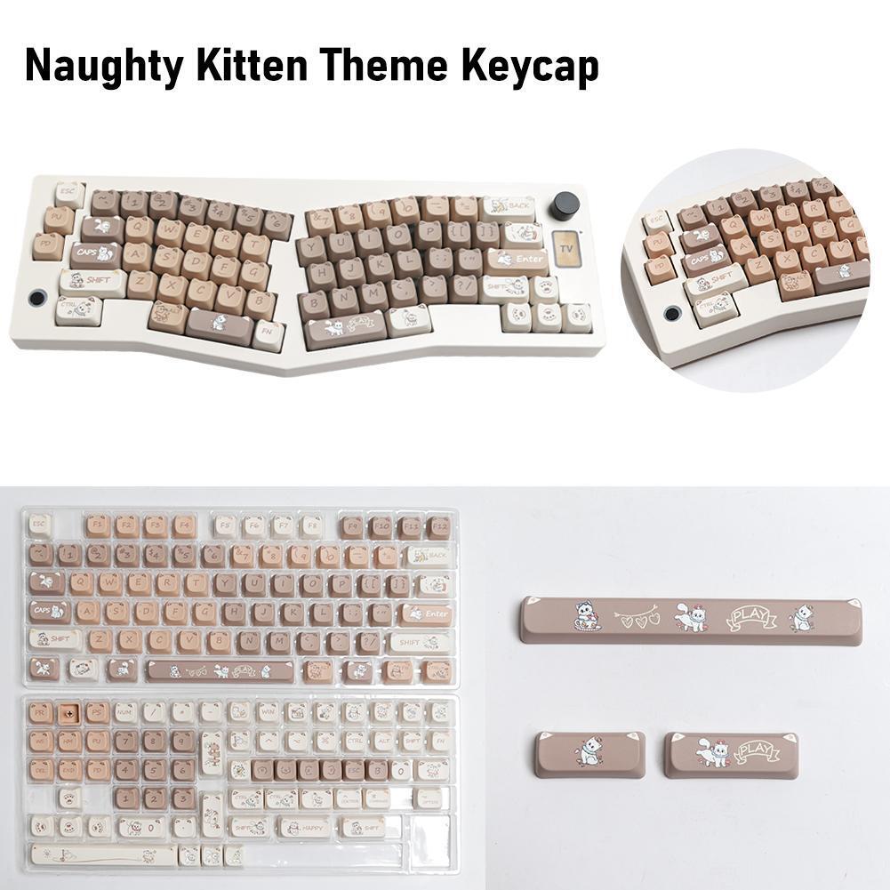 Naughty Kitten Theme Keycap Set PBT Dye-sublimation Cute Cat Keyboard Cap I D2Y9