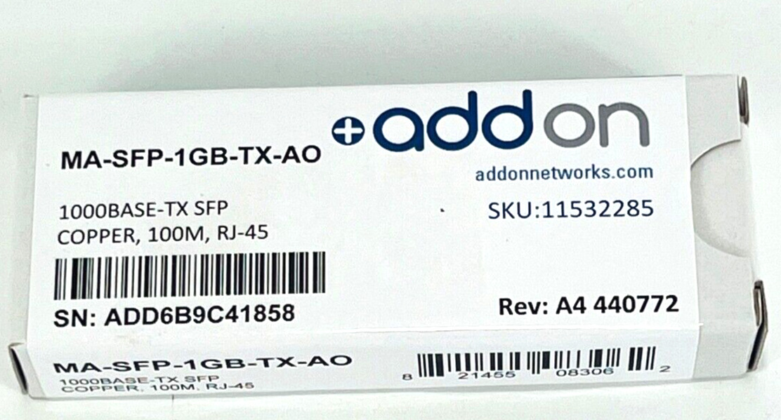 AddOn Meraki now Cisco MA-SFP-1GB-TX Compatible 1000Base-TX SFP Transceiver NEW