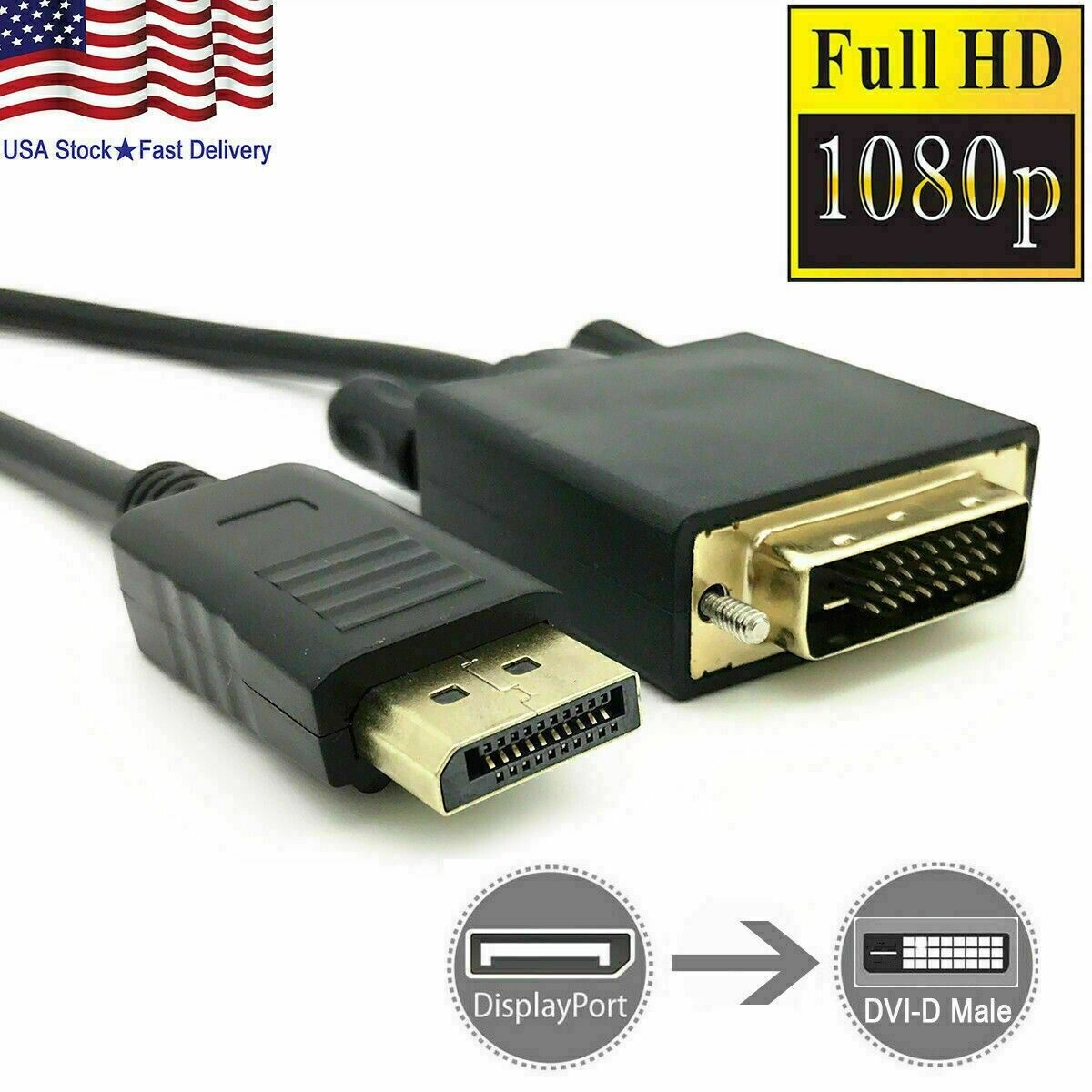 LOT 6,10,15 Ft Gold Plated DisplayPort to DVI-D Male Dual Link Cable Adapter 108